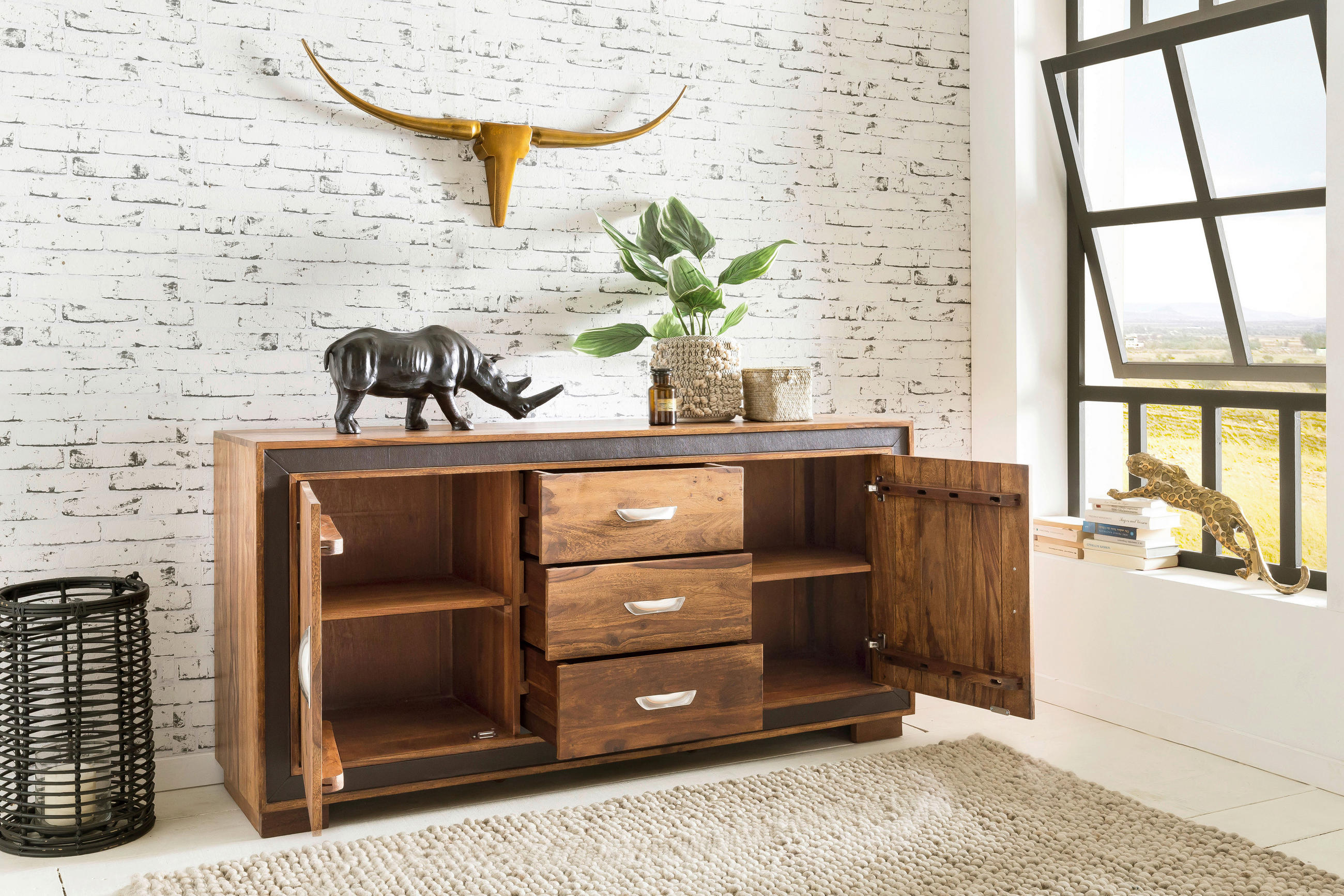 SIDEBOARD  in 160/80/44 cm  - Silberfarben/Sheeshamfarben, Design, Holz/Textil (160/80/44cm) - MID.YOU