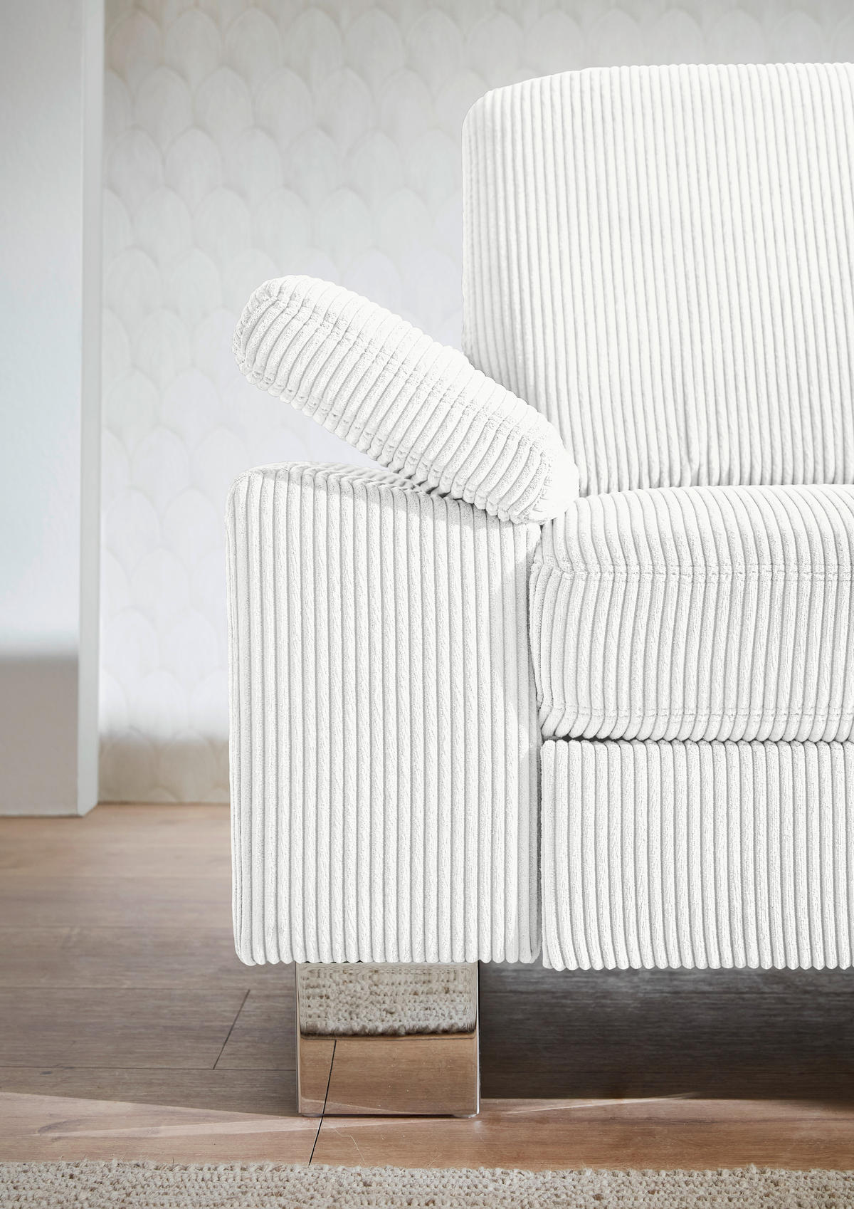 ECKSOFA in Cord Creme  - Edelstahlfarben/Creme, Konventionell, Textil/Metall (248/200cm) - Beldomo System