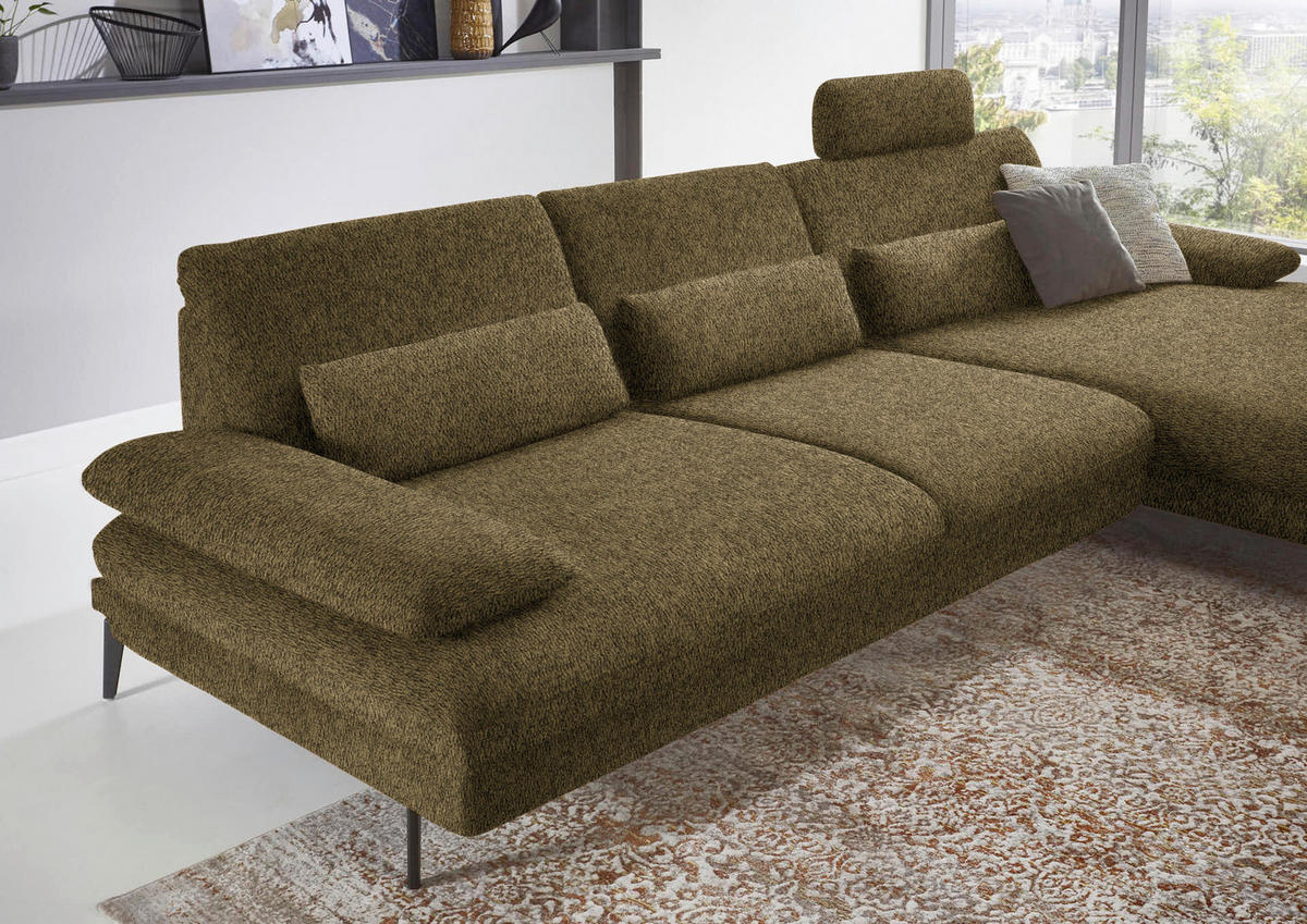ECKSOFA in Chenille Grün  310/180 cm  - Schwarz/Grün, Design, Textil/Metall (310/180cm) - Dieter Knoll