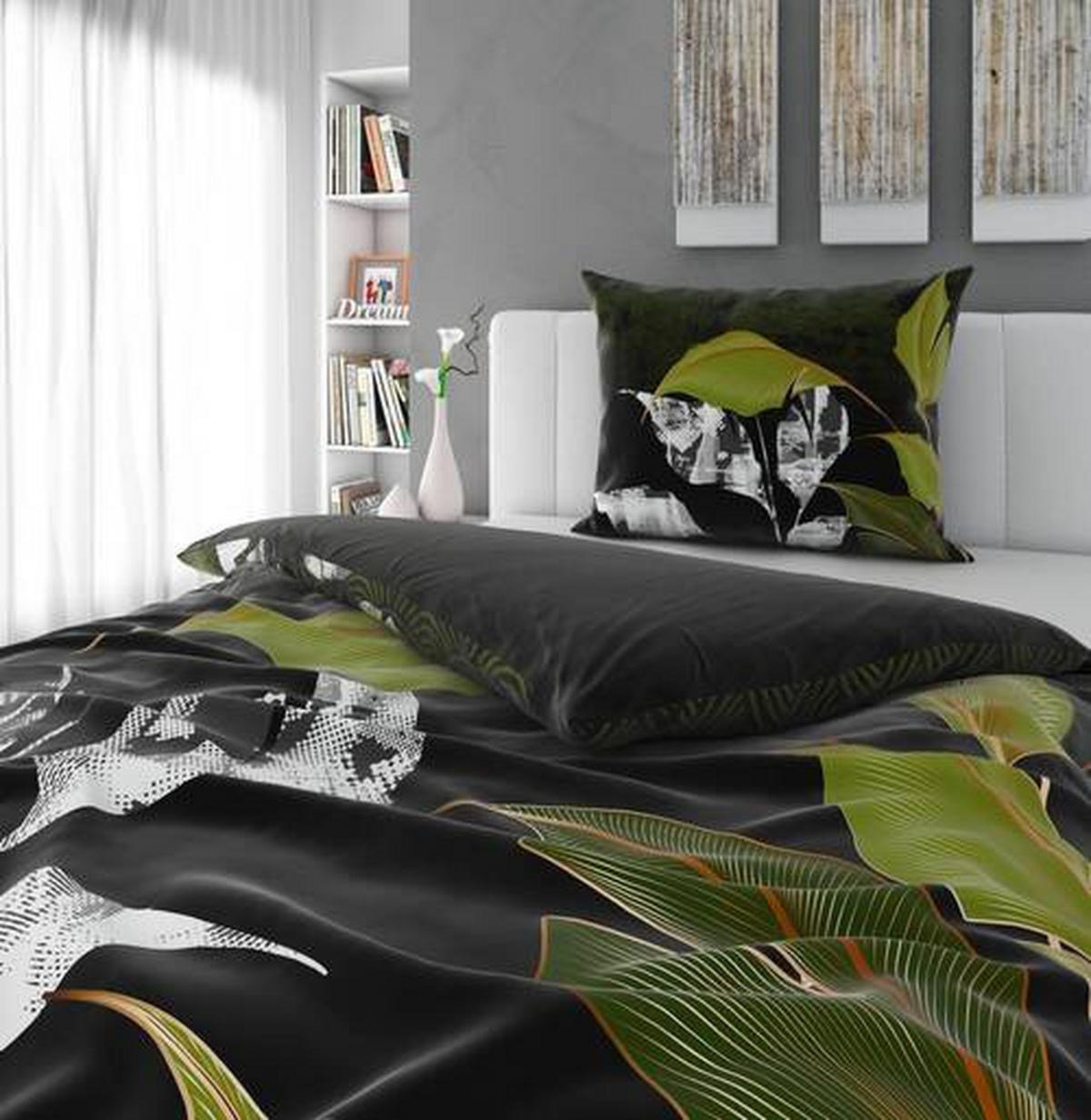 BETTWÄSCHESET MARIE Satin 160/210 cm  65 cm/100 cm  - Schwarz/Grün, Konventionell, Textil (160/210cm) - Esposa