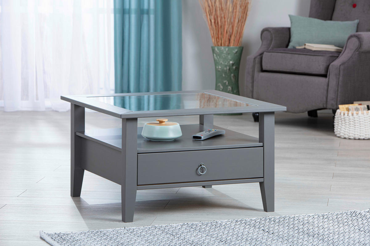 COUCHTISCH Kiefer massiv 75/75/45 cm quadratisch Grau  - Grau, Basics, Glas/Holz (75/75/45cm) - MID.YOU
