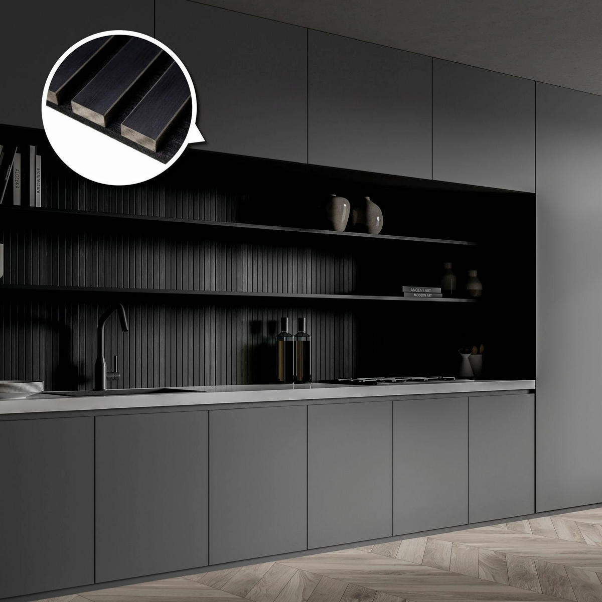 AKUSTIKPANEEL Echtholz 60/120/2,1 cm  - Schwarz, Basics, Holzwerkstoff (60/120/2,1cm)