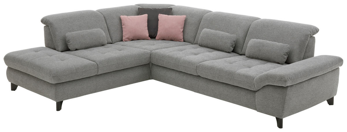 ECKSOFA in Webstoff Grau  - Chromfarben/Grau, Design, Textil/Metall (260/319cm) - Beldomo Style