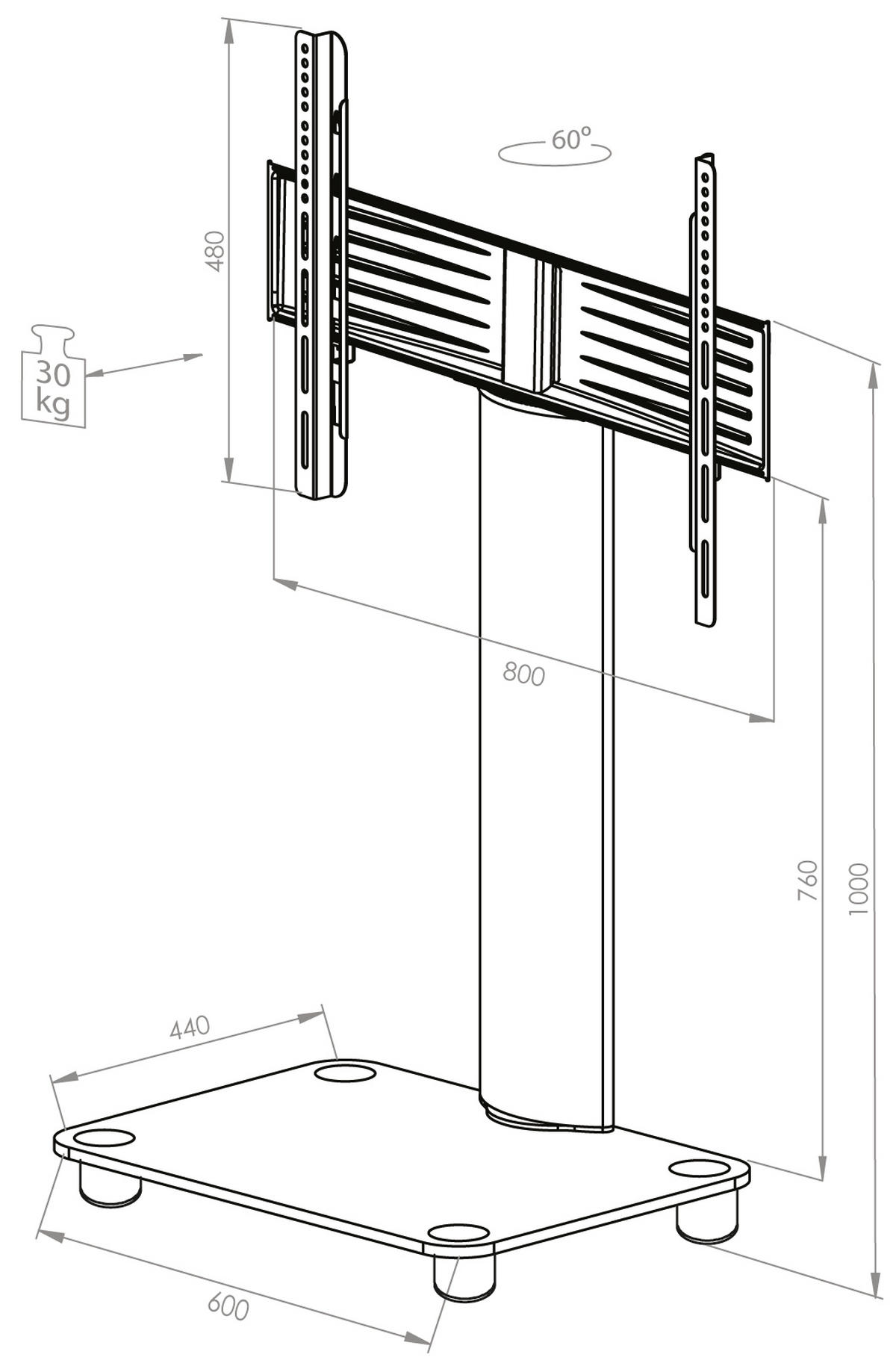 TV-Rack in Klar/Silberfarbe - Klar/Silberfarben, Konventionell, Glas/Metall (60/100/44cm) - MID.YOU