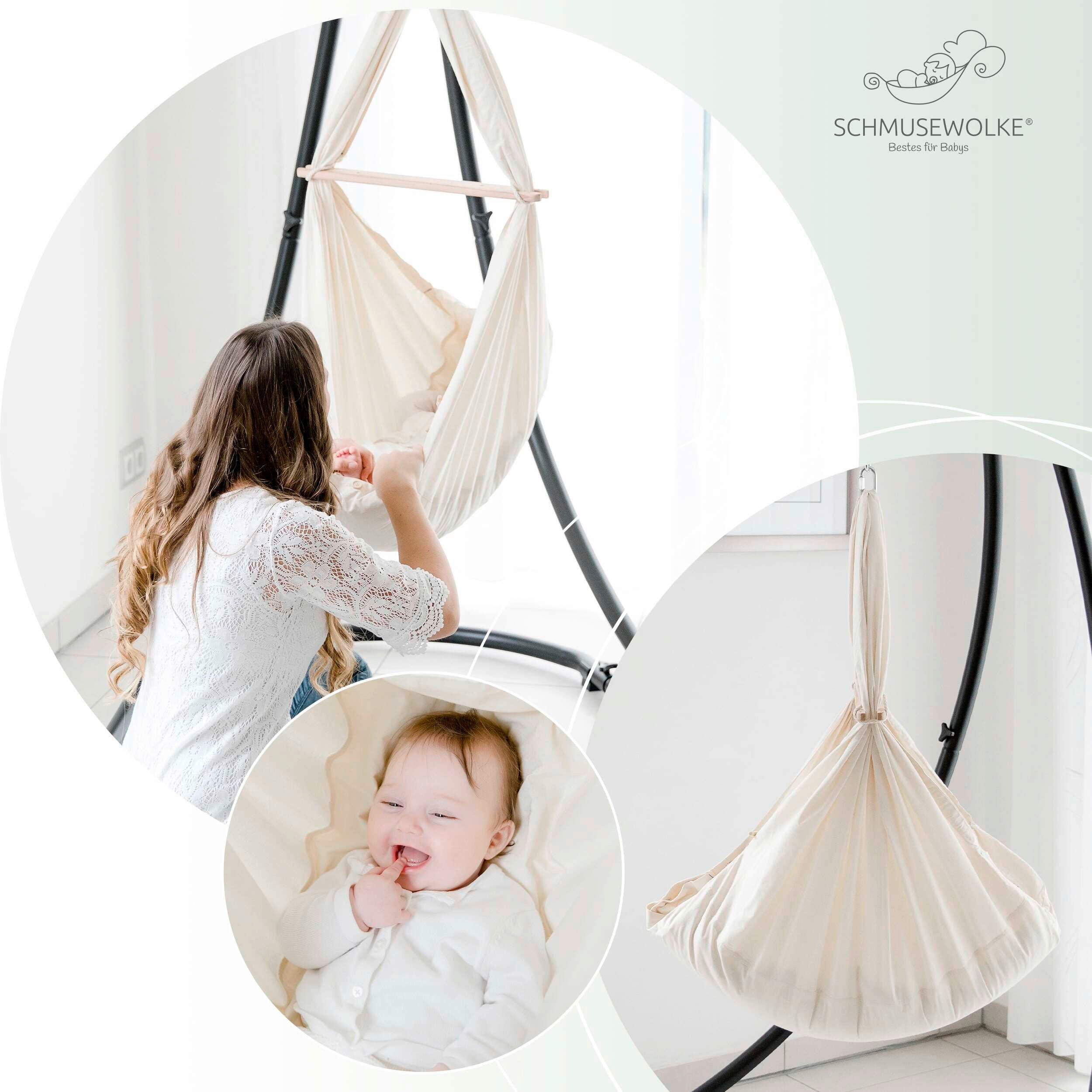 Thumbnail - Schmusewolke Federwiege Set ink. Türklammer, Grau, Metall, Textil, 30x166x137 cm, Babymöbel, Babybetten, Stubenwagen & B...