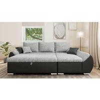 ECKSOFA, inkl. Hocker AURO in Grau, Schwarz Rücken echt, Hocker, Stauraum  275/155 cm  - Silberfarben/Schwarz, Design, Kunststoff/Textil (275/155cm) - MID.YOU