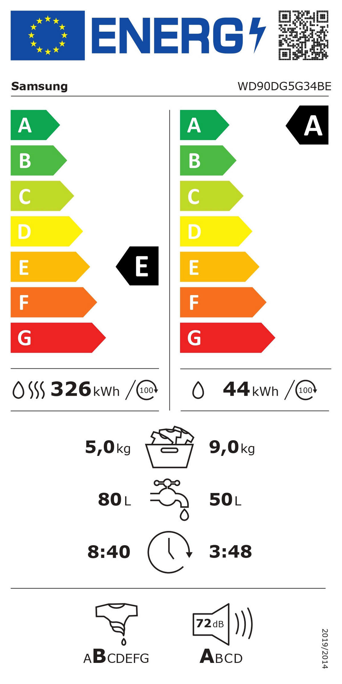 WASCHTROCKNER WD90DG5G34BEEG  - Schwarz/Weiß, Basics, Glas/Kunststoff (60/85/65cm) - Samsung