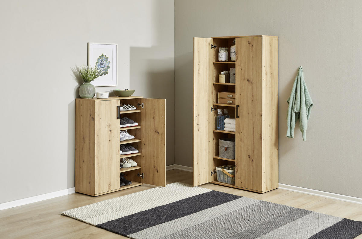 MEHRZWECKSCHRANK 70/179/33,5 cm  in Eichefarben  - Eichefarben/Schwarz, KONVENTIONELL, Holzwerkstoff/Kunststoff (70/179/33,5cm) - Xora