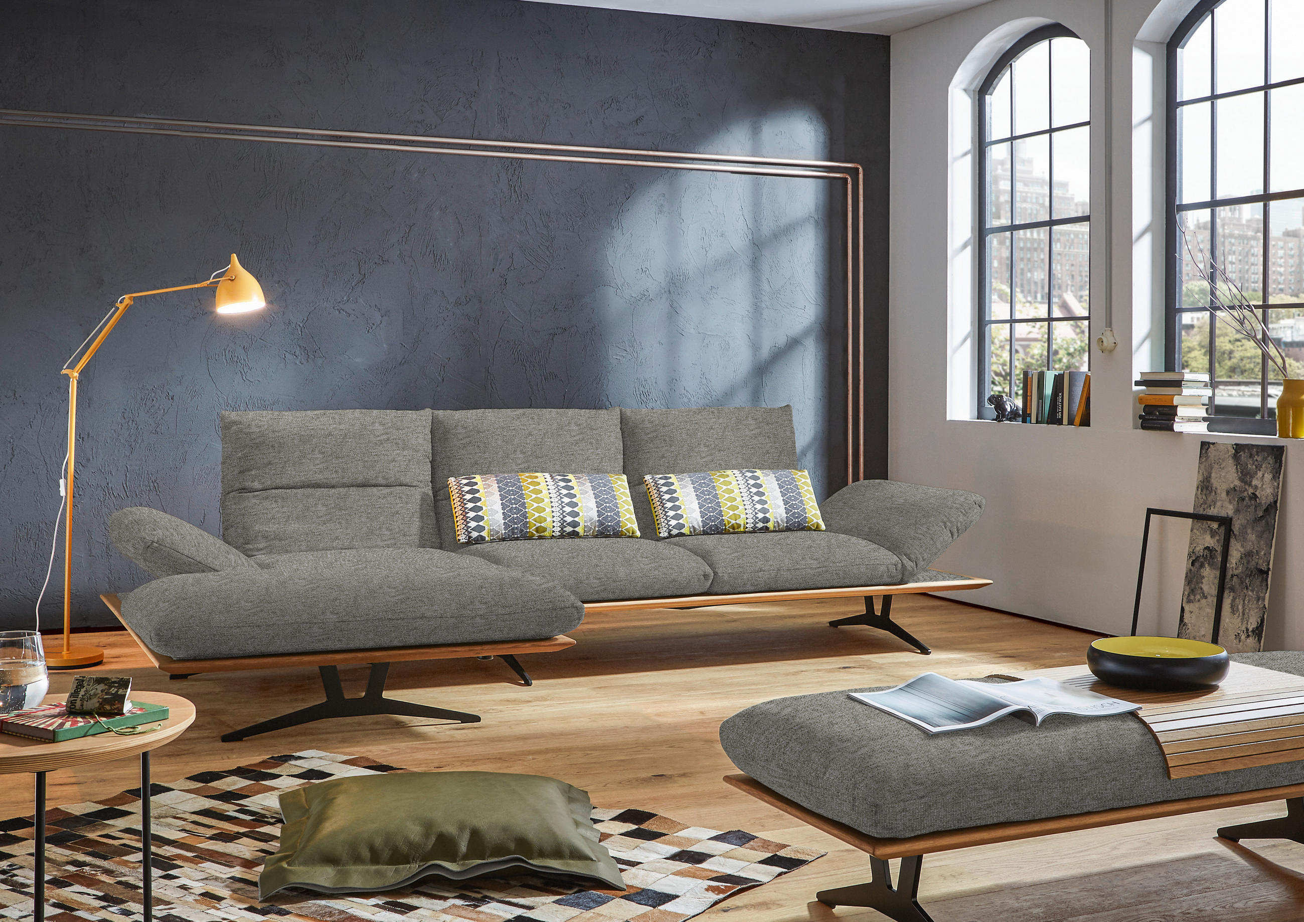 ECKSOFA in Flachgewebe Grau  - Schwarz/Grau, Design, Holz/Textil (159/314cm) - Dieter Knoll