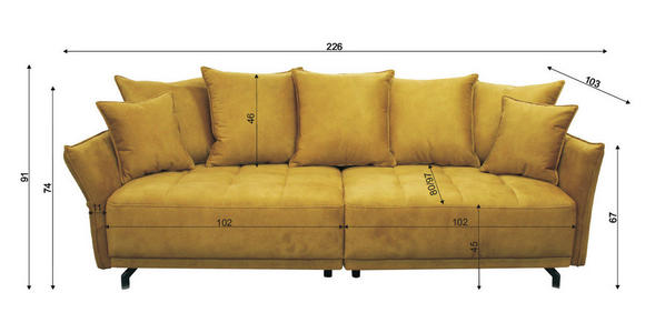 BIGSOFA in Cord Anthrazit  - Anthrazit/Schwarz, Design, Textil/Metall (226/91/103cm) - Carryhome