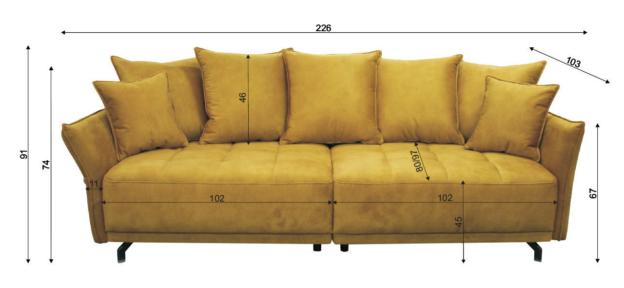 BIGSOFA in Velours Rostfarben  - Rostfarben/Schwarz, Design, Textil/Metall (226/91/103cm) - Carryhome