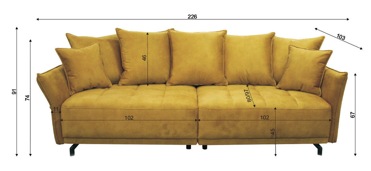 NAGY KANAPÉ textil világosszürke  - világosszürke/fekete, Design, textil/fém (226/91/103cm) - Carryhome