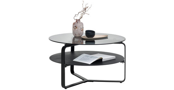 COUCHTISCH in Metall, Glas 80/80/44 cm  - Schwarz/Grau, Design, Glas/Metall (80/80/44cm) - Novel