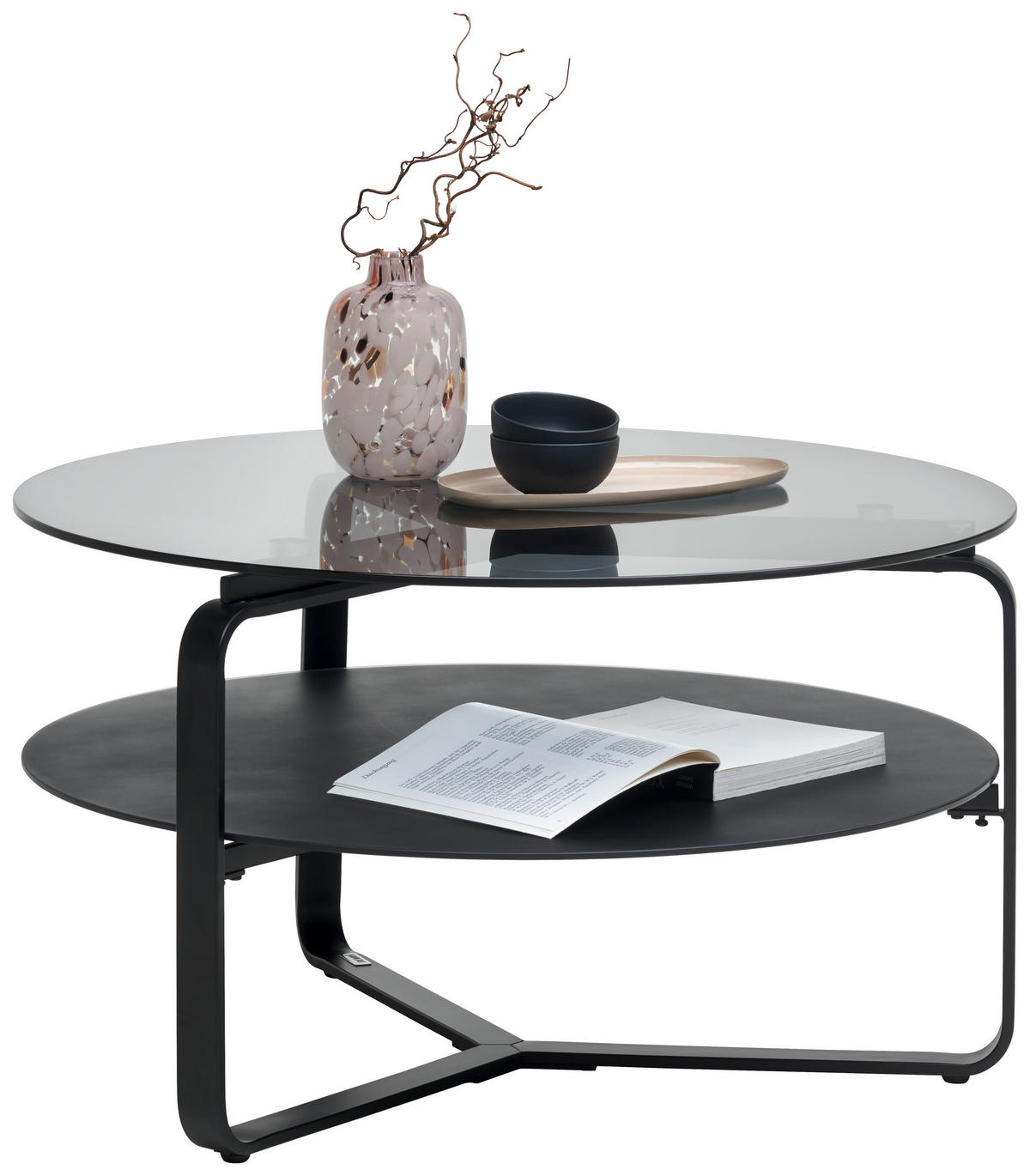 KONFERENČNÍ STOLEK, šedá, černá, kov, sklo, 80/80/44 cm - šedá/černá, Design, kov/sklo (80/80/44cm) - Novel