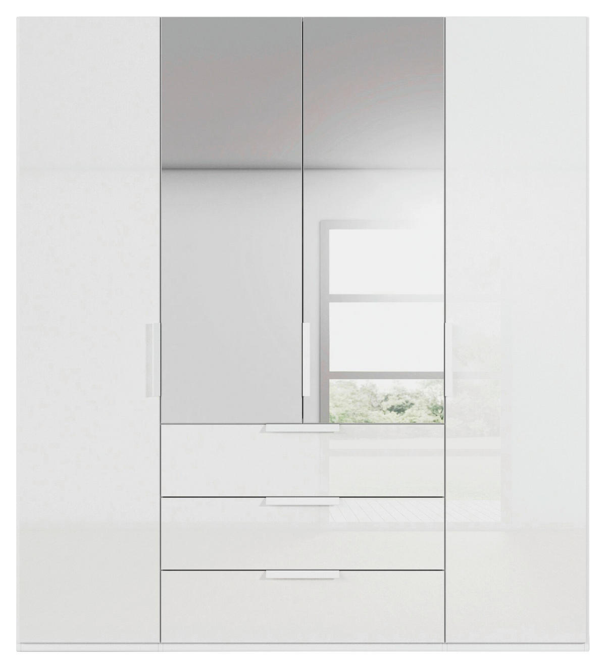 DREHTÜRENSCHRANK 201/235/61 cm,  in Weiß, 4-türig  - Weiß, Basics, Glas/Holzwerkstoff (201/235/61cm) - Novel
