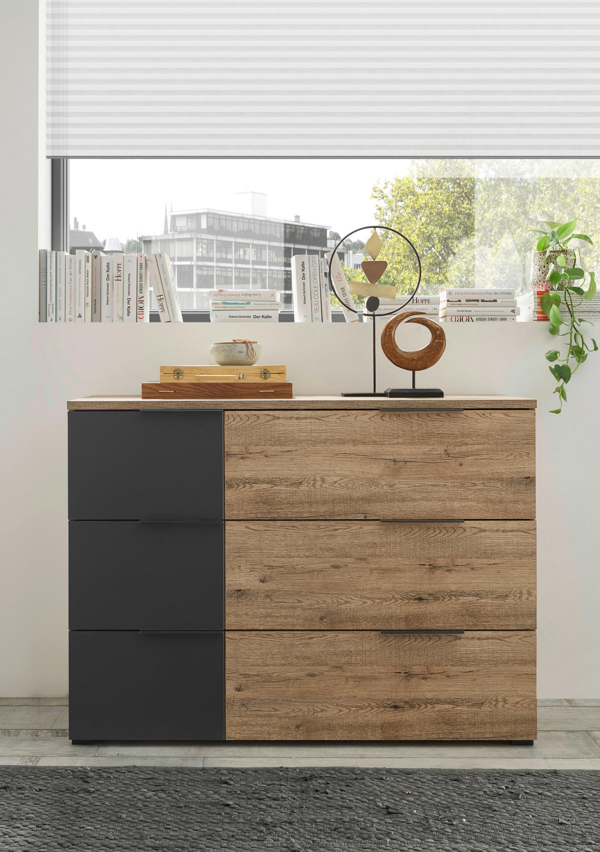 KOMODA S VRATIMA - boja hrasta/grafitno siva, Dizajnerski, pločasti materijal (120/89/40cm) - Hom`in