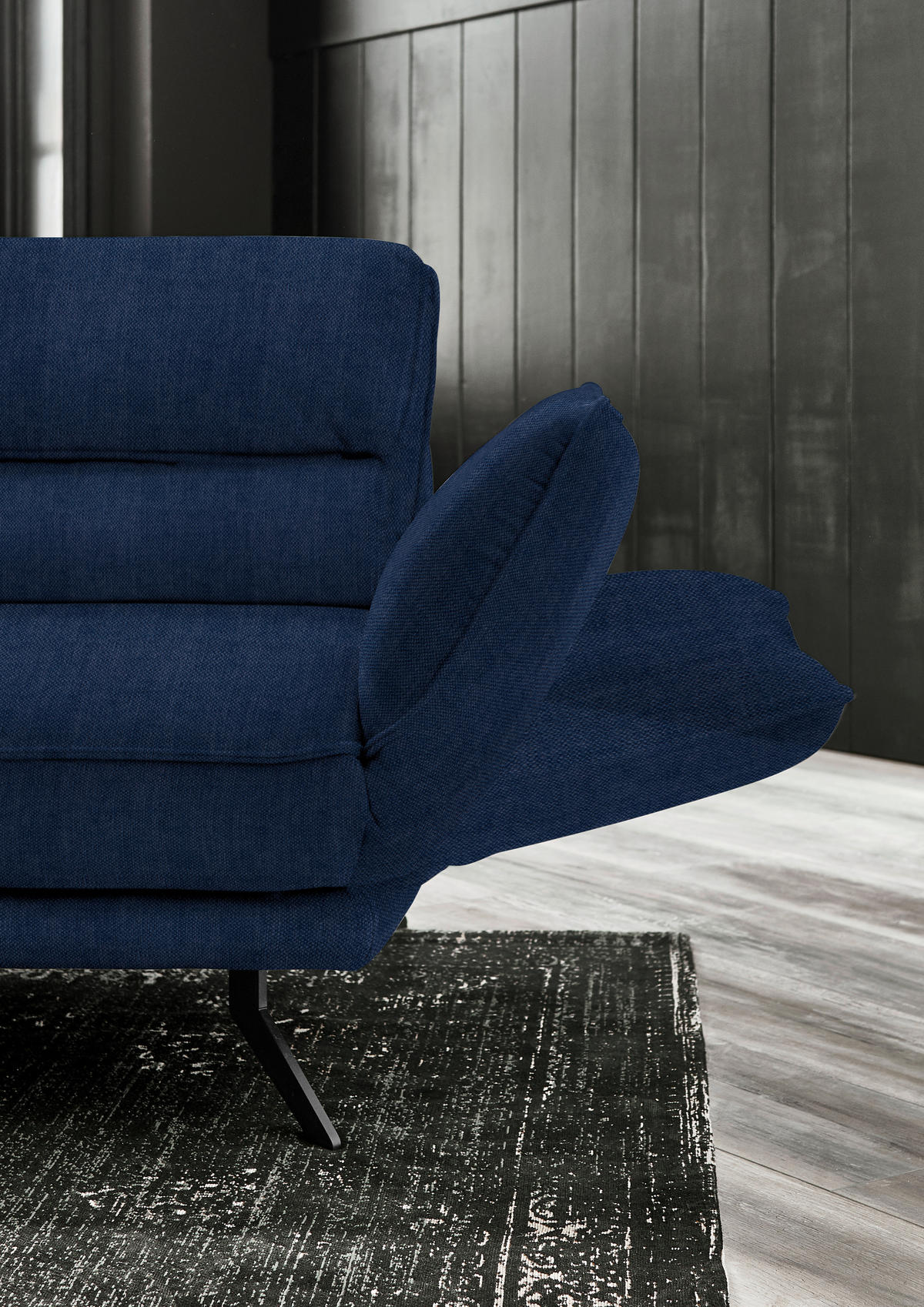 ECKSOFA in Velours Royalblau  - Royalblau/Schwarz, Design, Textil/Metall (153/283cm) - Valdera