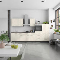 KÜCHENBLOCK Riva 330 cm  in Weiß, Schieferfarben  - Schieferfarben/Edelstahlfarben, MODERN, Holzwerkstoff/Metall (330cm) - Nobilia