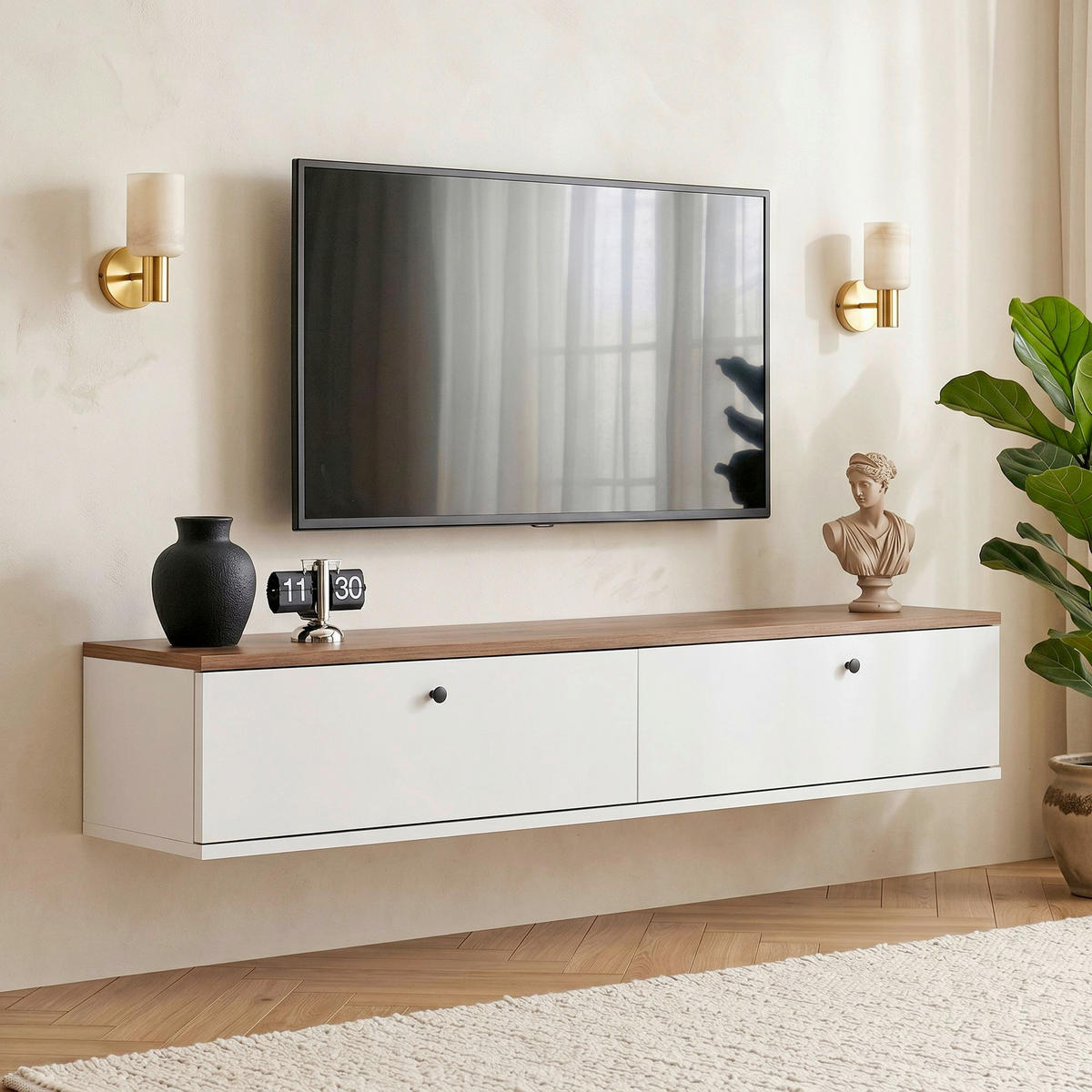 TV-ELEMENT - Weiss/Kieferfarben, Modern, Holzwerkstoff (140/25/25cm) - MID.YOU