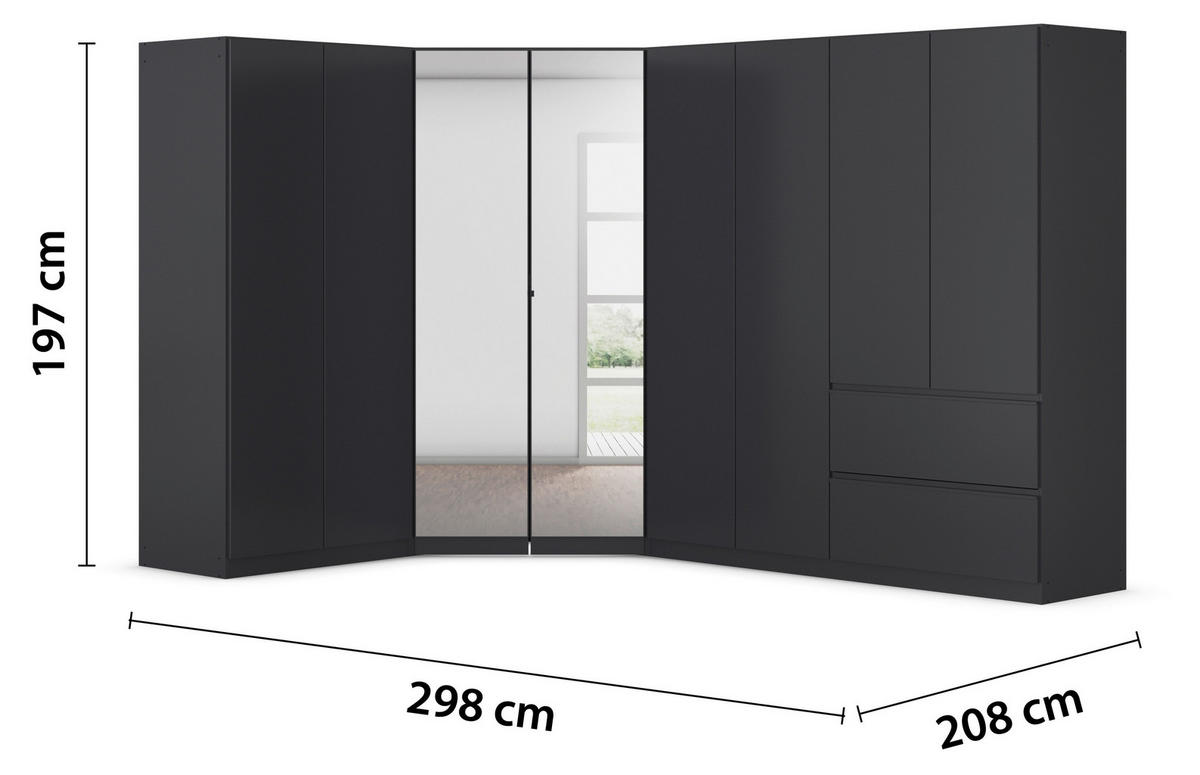 HÖRNGARDEROB 208/197/298 cm  - kromfärg/grå, Modern, trämaterial (208/197/298cm) - Rauch Möbel