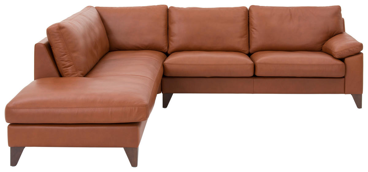 ECKSOFA  in Echtleder  225/260 cm  - Nussbaumfarben, Design, Leder/Holz (225/260cm) - Erpo