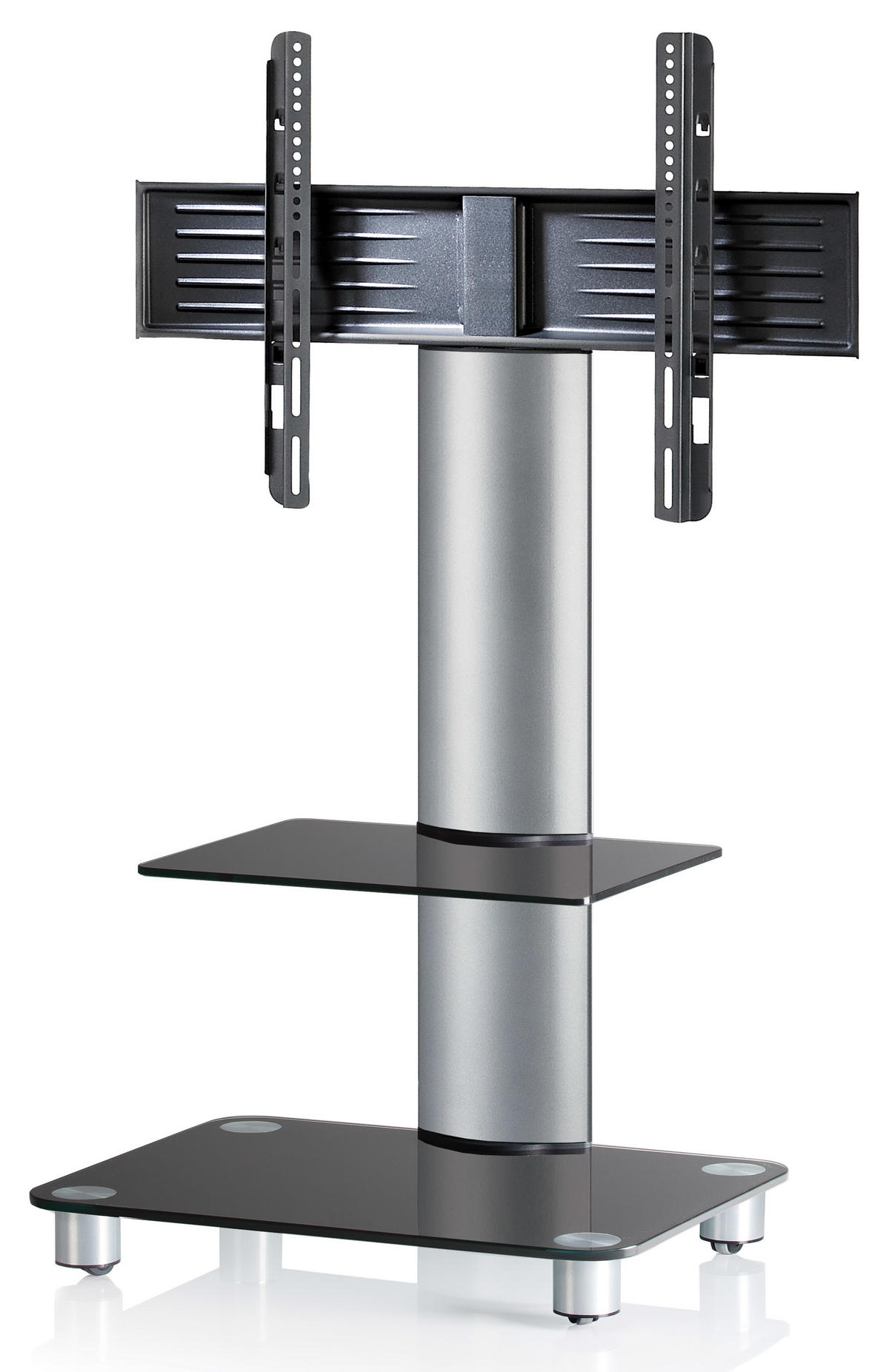 TV-Rack Schwarz/Silberfarbe - Silberfarben/Schwarz, Konventionell, Glas/Metall (60/100/44cm) - MID.YOU