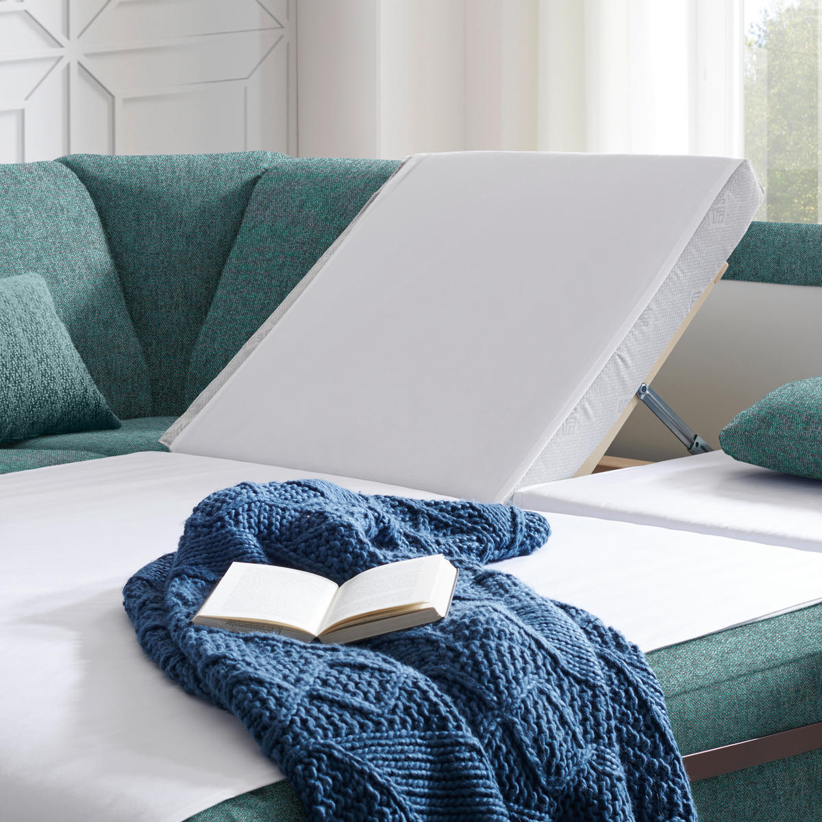 WOHNLANDSCHAFT in Chenille Türkis  - Türkis/Alufarben, KONVENTIONELL, Kunststoff/Textil (158/322/236cm) - Sedda