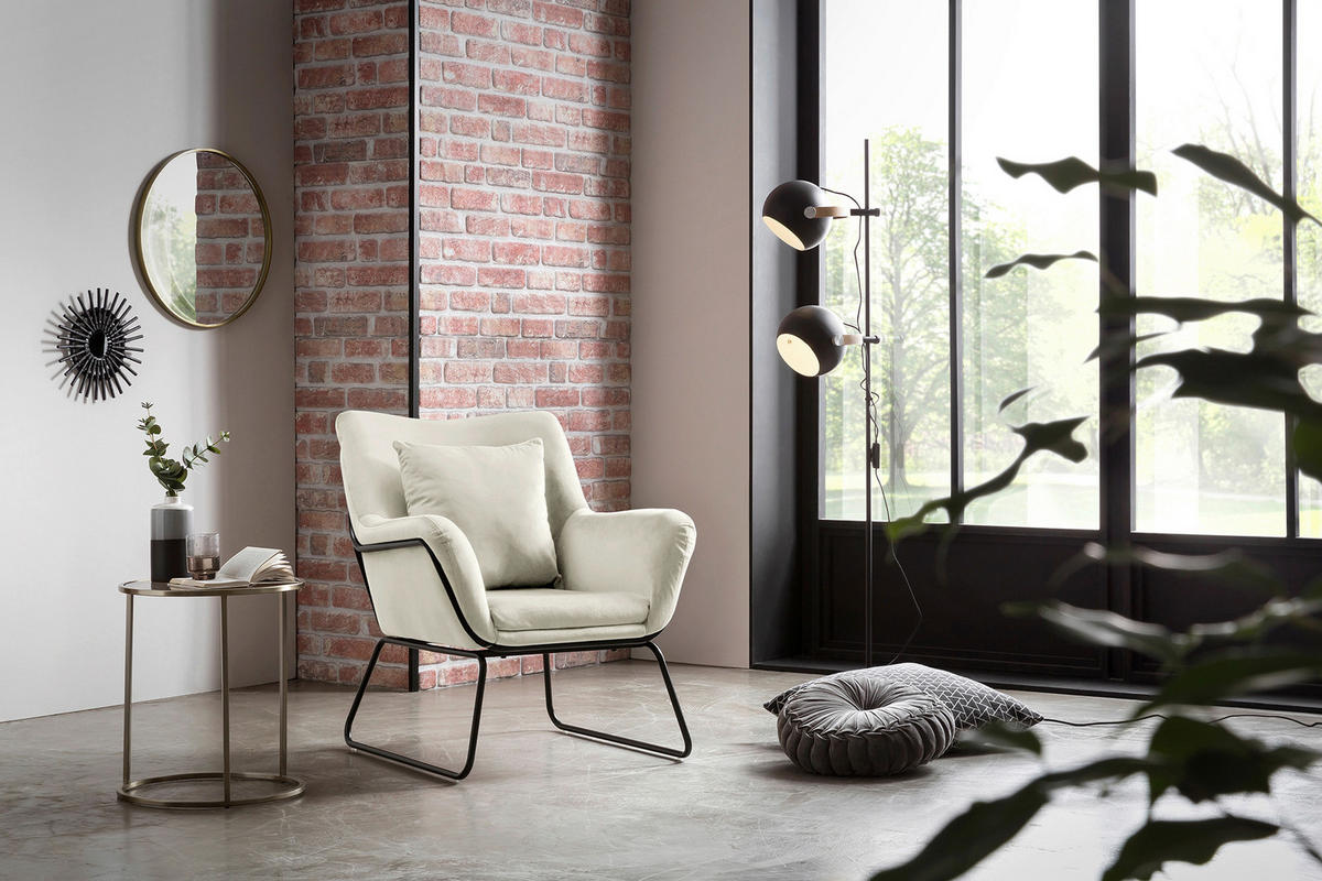 SESSEL in Samt Beige  - Beige/Messingfarben, MODERN, Textil/Metall (68/82/75cm) - Livetastic