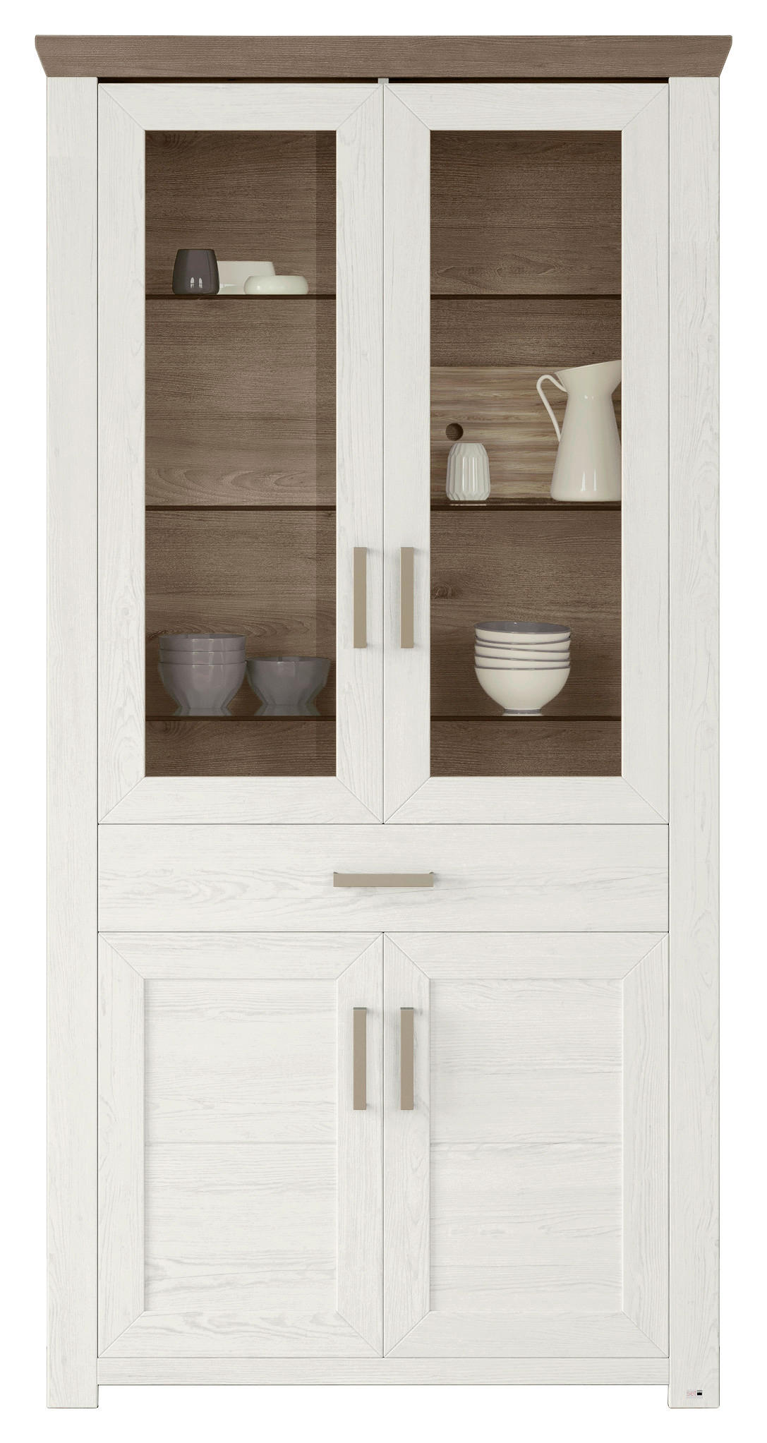 VITRINE Weiß, Eichefarben - Eichefarben/Weiß, Design, Glas/Holzwerkstoff (104,5/206,6/42,2cm) - SetOne by Musterring