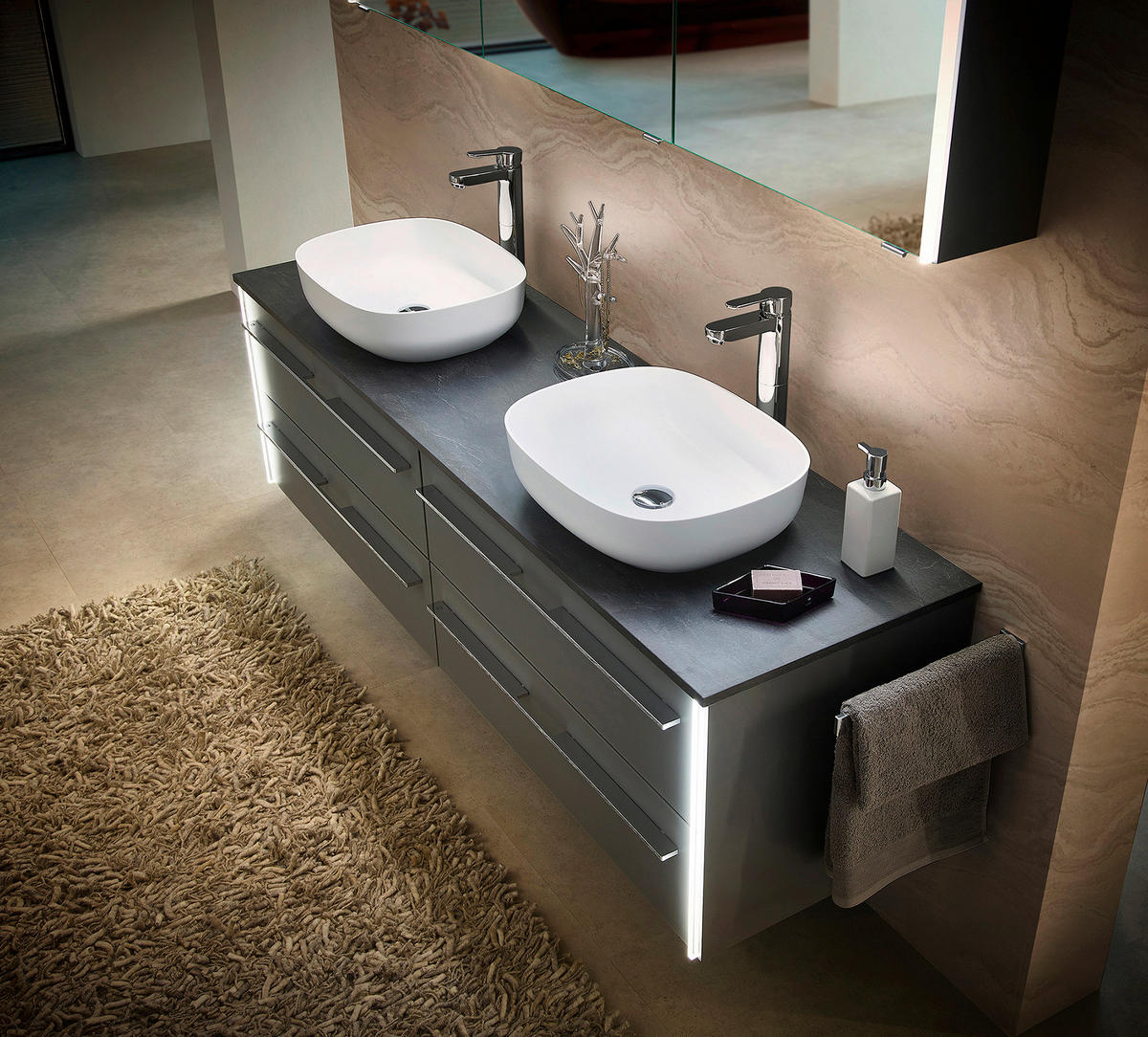 WASCHTISCHKOMBI 174 cm  - Chromfarben/Dunkelgrau, Design, Glas/Holzwerkstoff (174cm) - Leonardo Living