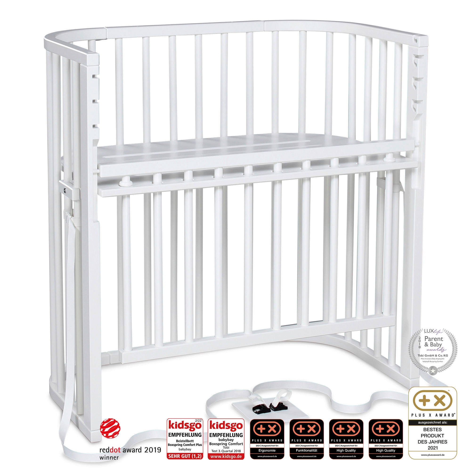 BEISTELLBETT Boxspring Comfort Plus Buche Weiß  - Weiß, Basics, Holz (56,5/96,5/96cm) - Babybay