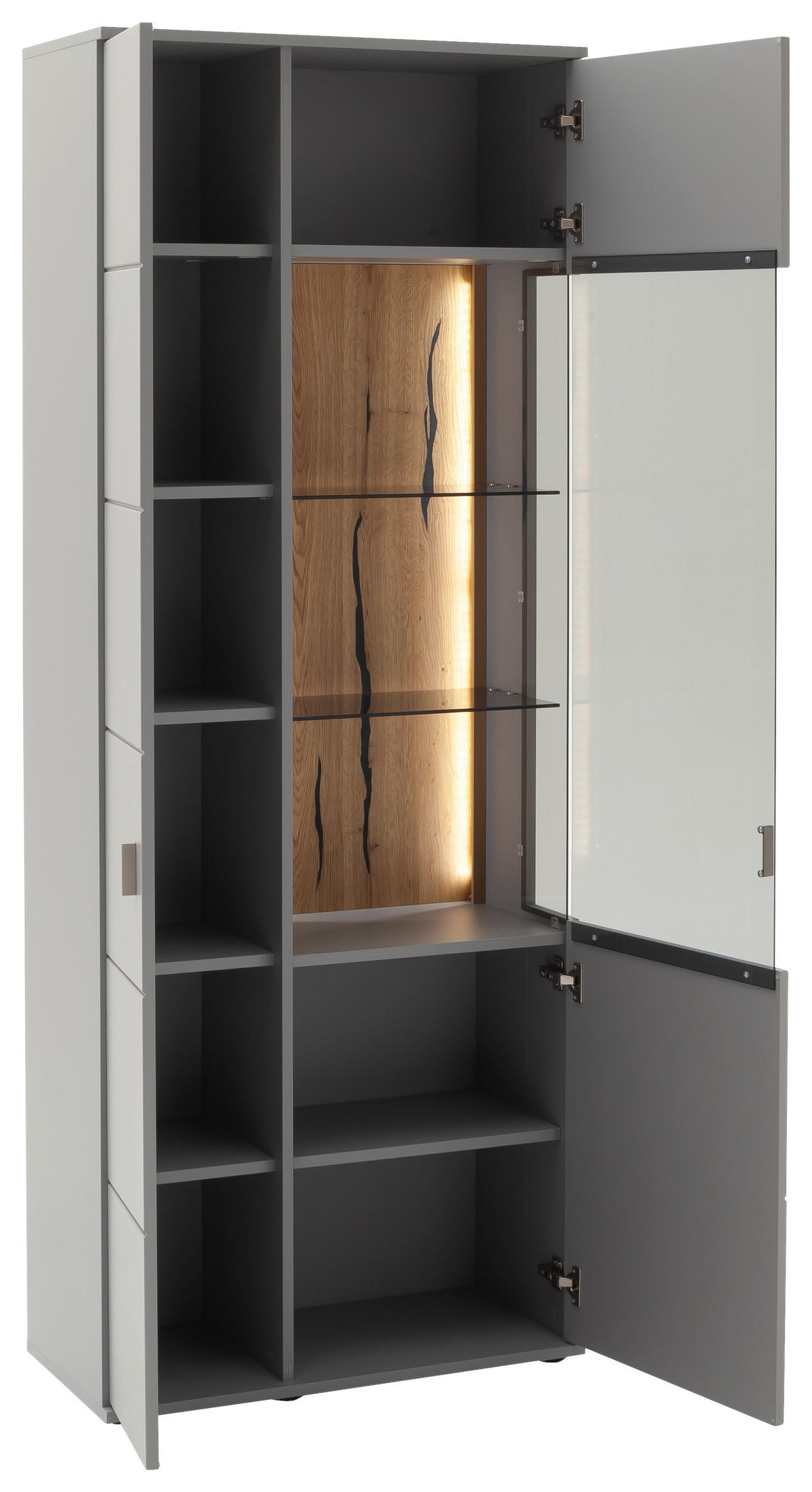 VITRIN furnérozott szürke, tölgyfa  - fekete/tölgyfa, Design, műanyag/faalapú anyag (80/207/38cm) - MID.YOU