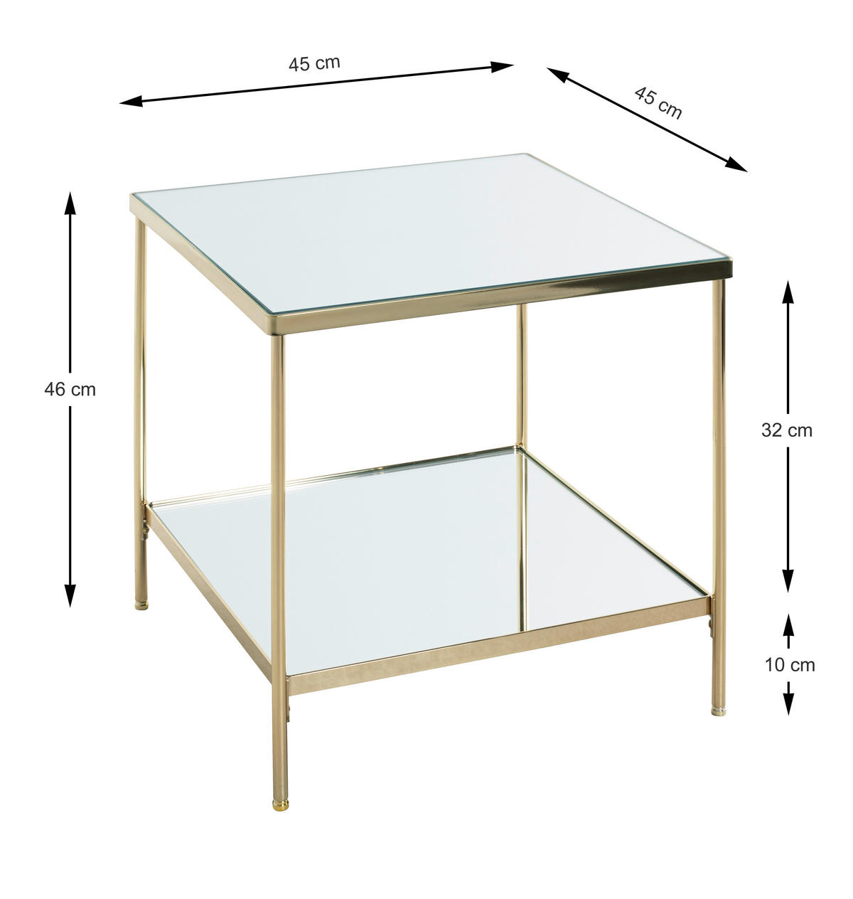 BEISTELLTISCH 45/45/46 cm Messingfarben quadratisch  - Messingfarben, Trend, Glas/Metall (45/45/46cm)