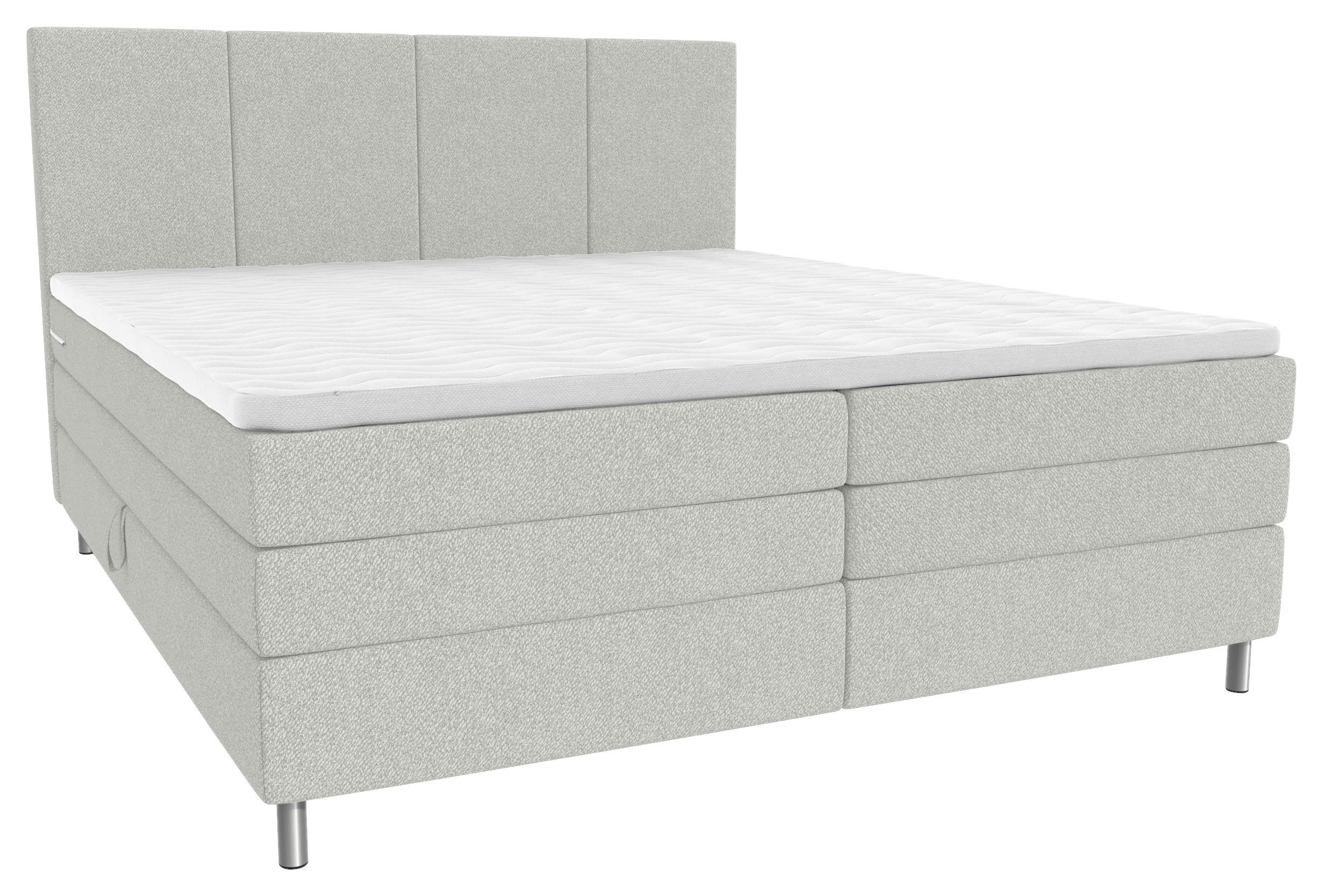 BOXSPRINGBETT 180/200 cm,  in Hellgrau, Bettkasten, Topper, Matratzen, H3 = fest  - Chromfarben/Hellgrau, KONVENTIONELL, Kunststoff/Textil (180/200cm) - Boxxx