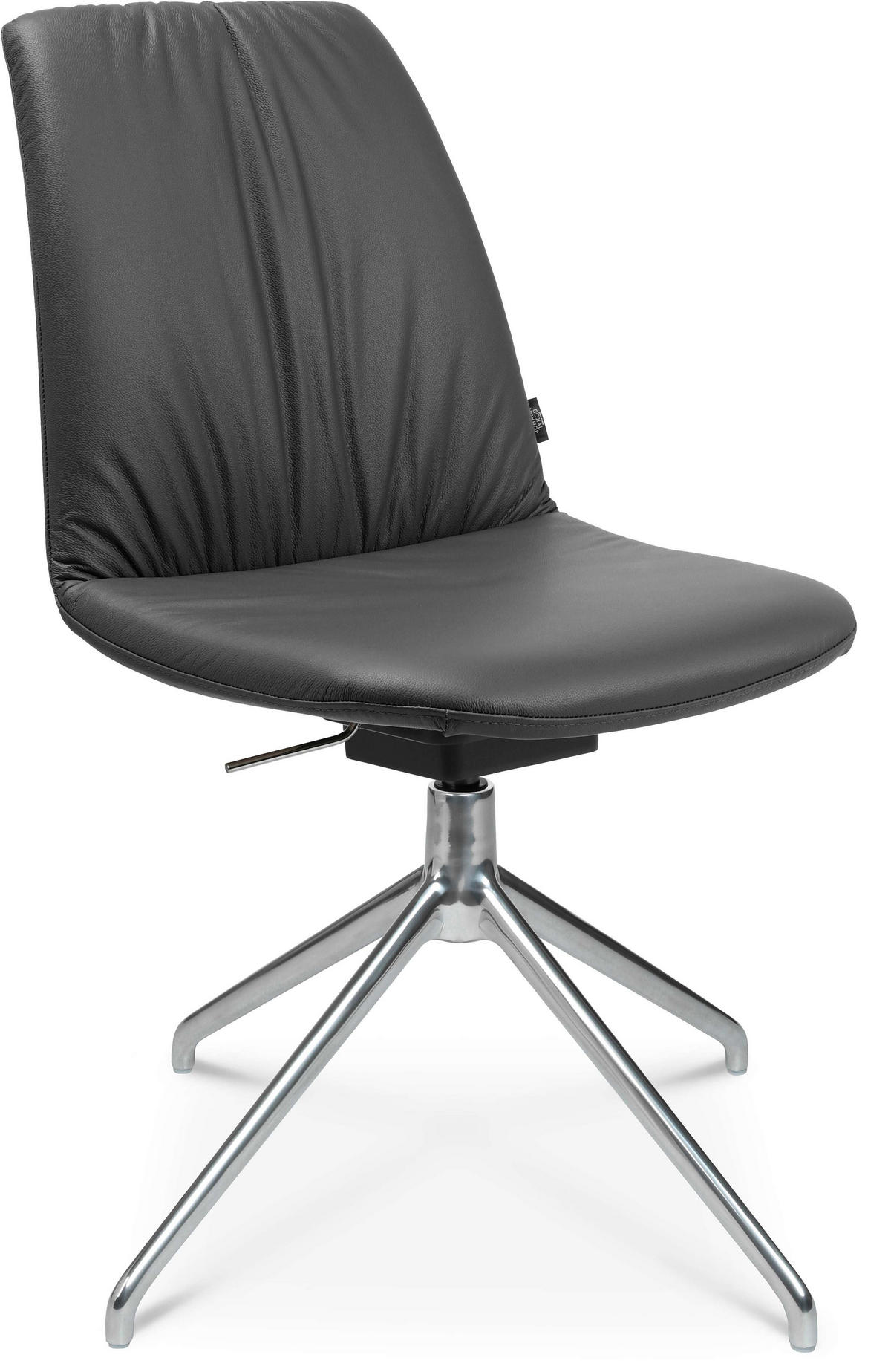 STUHL  in Aluminium Echtleder pigmentiert  - Anthrazit/Alufarben, Design, Leder/Metall (46/81,5-84,5/55cm) - Johann Jakob
