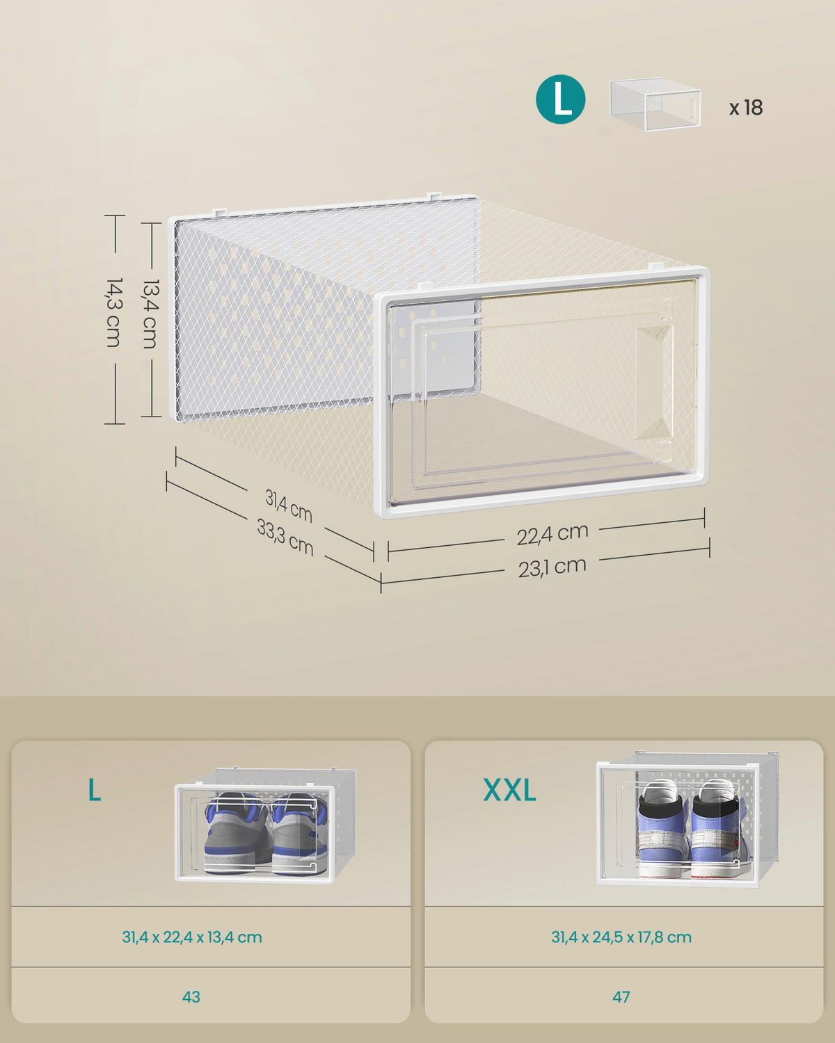 KRABICE NA BOTY, 33,3/14,3/23,1 cm - bílá/průhledné, Trend, plast (33,3/14,3/23,1cm) - Boxxx