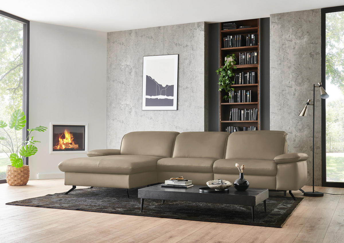 ECKSOFA  Echtleder Schlammfarben  - Schlammfarben/Schwarz, Design, Leder/Metall (169/307cm) - Beldomo Premium