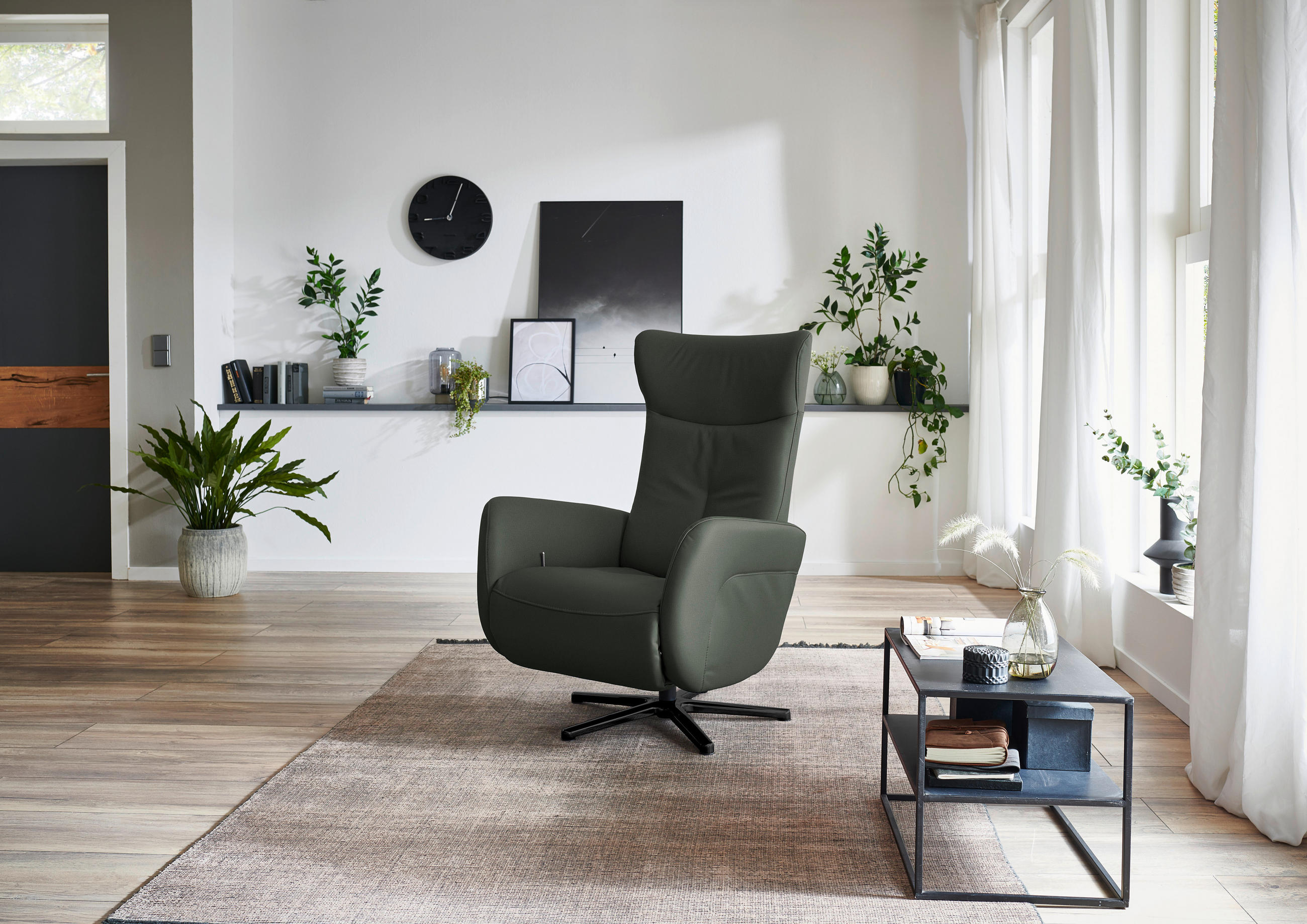 RELAXSESSEL in Leder Dunkelgrün  - Dunkelgrün/Schwarz, Design, Leder/Metall (76/112/83cm) - Beldomo Speed