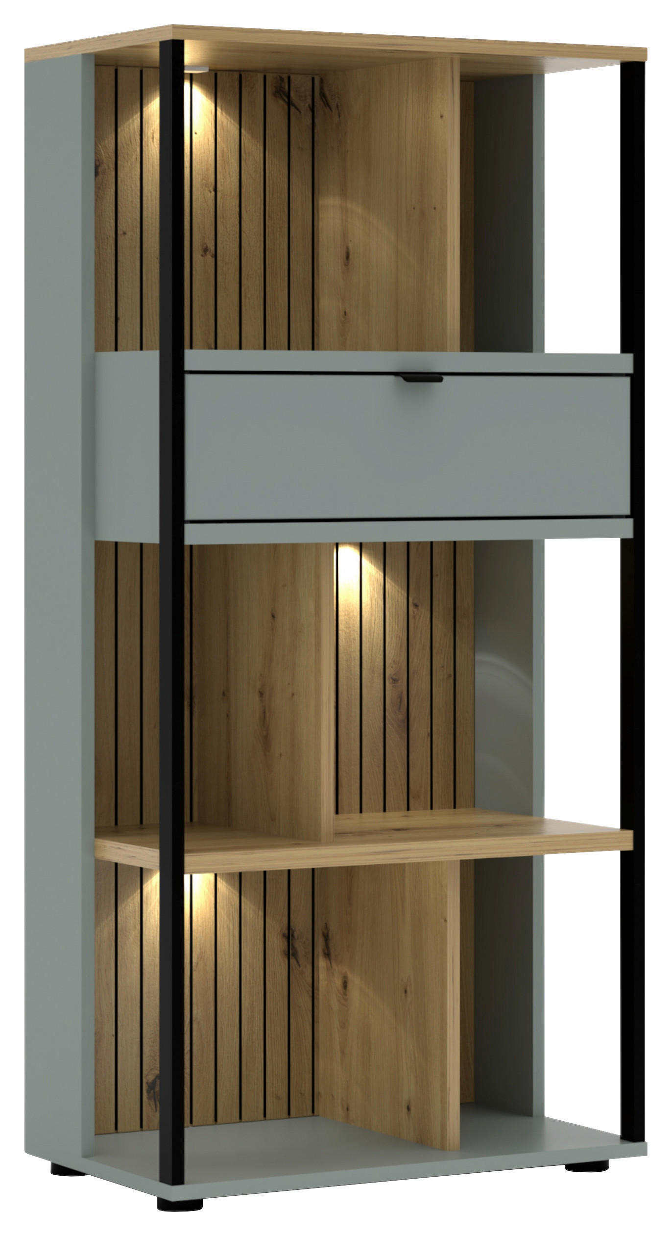 AKTENREGAL Eiche Artisan, Schilfgrün  - Schilfgrün/Schwarz, KONVENTIONELL, Holzwerkstoff/Metall (60/127/38cm) - Voleo