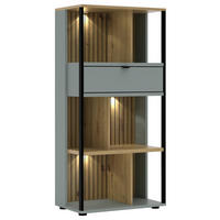 AKTENREGAL Eiche Artisan, Schilfgrün  - Schilfgrün/Schwarz, KONVENTIONELL, Holzwerkstoff/Metall (60/127/38cm) - Voleo