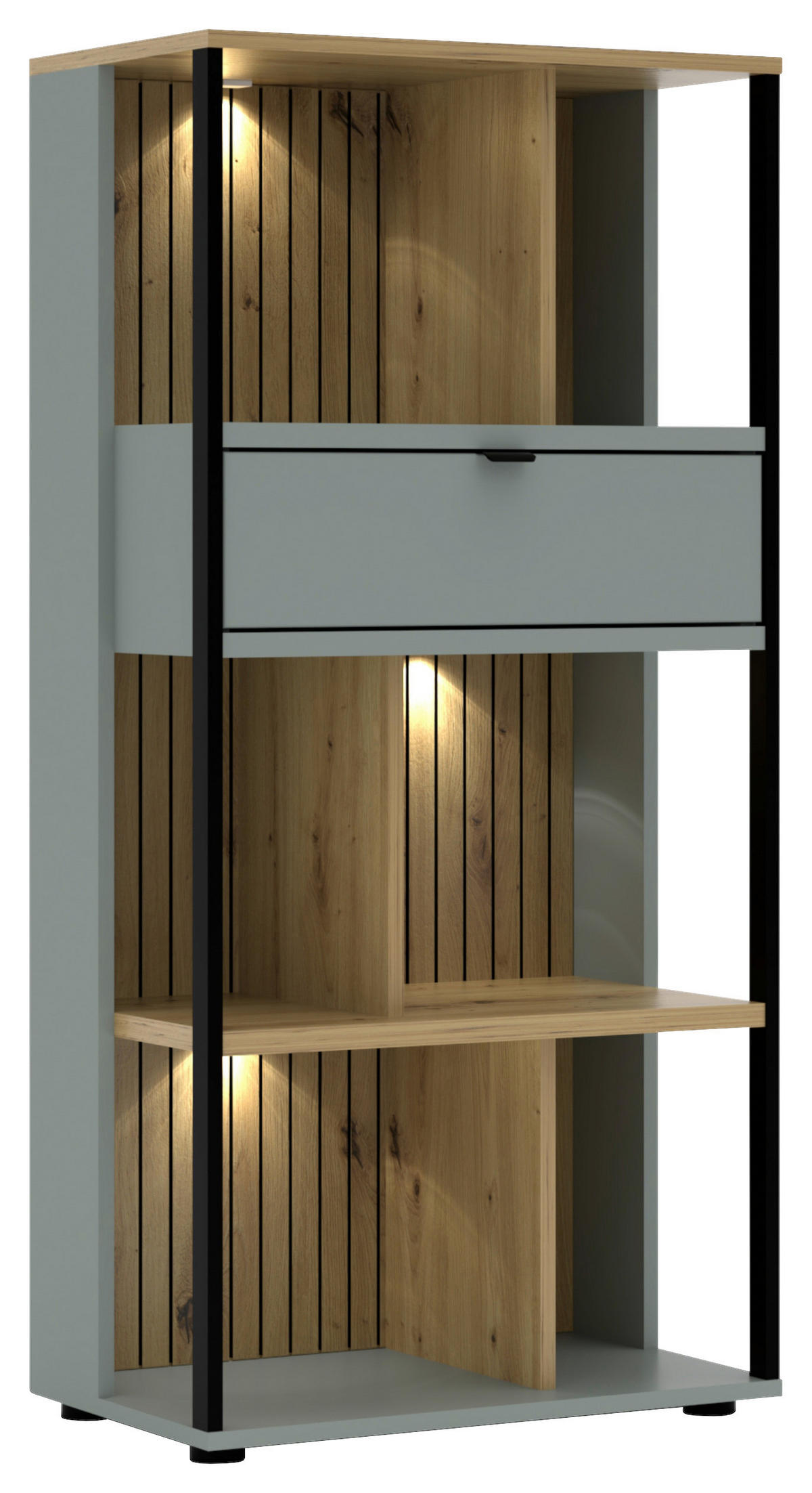 AKTENREGAL Eiche Artisan, Schilfgrün  - Schilfgrün/Schwarz, KONVENTIONELL, Holzwerkstoff/Metall (60/127/38cm) - Voleo