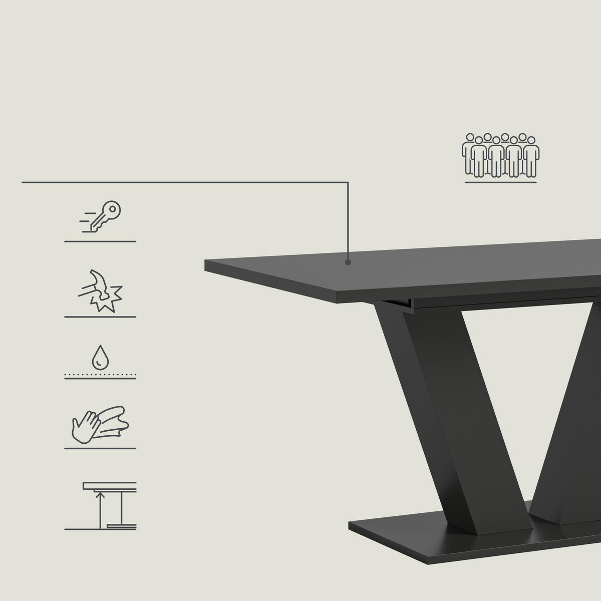 VÝSUVNÝ STŮL, šedá, 150-190/90/75 cm - šedá, Trend, kompozitní dřevo (150-190/90/75cm) - MID.YOU