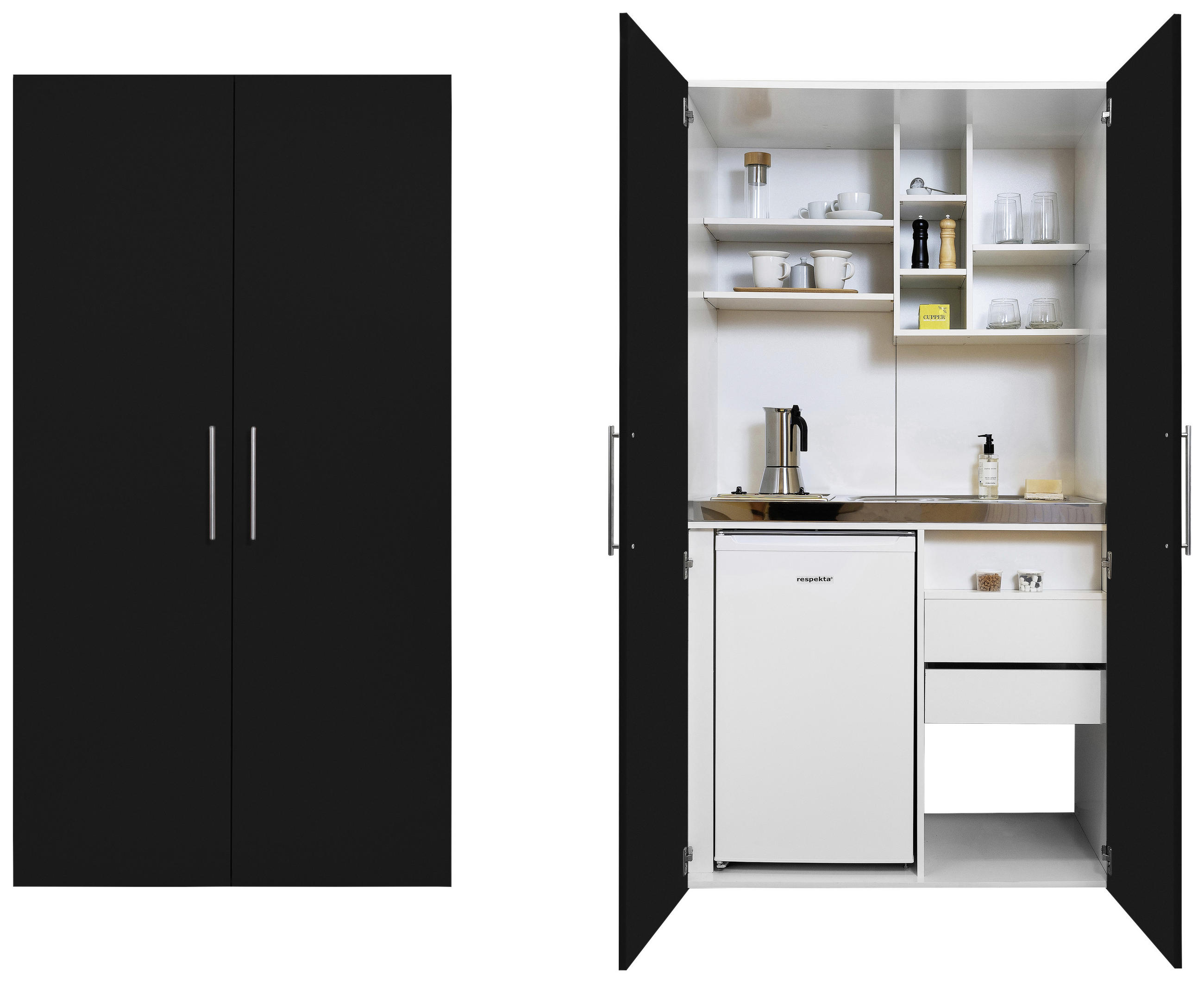 SCHRANKKÜCHE 104 cm - Schwarz/Weiß, MODERN, Holzwerkstoff/Metall (104cm) - Respekta