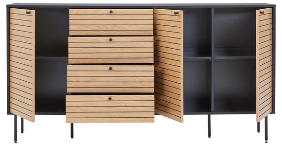 SIDEBOARD 180/94/40 cm  - Eichefarben/Schwarz, Design, Holzwerkstoff/Metall (180/94/40cm) - Xora