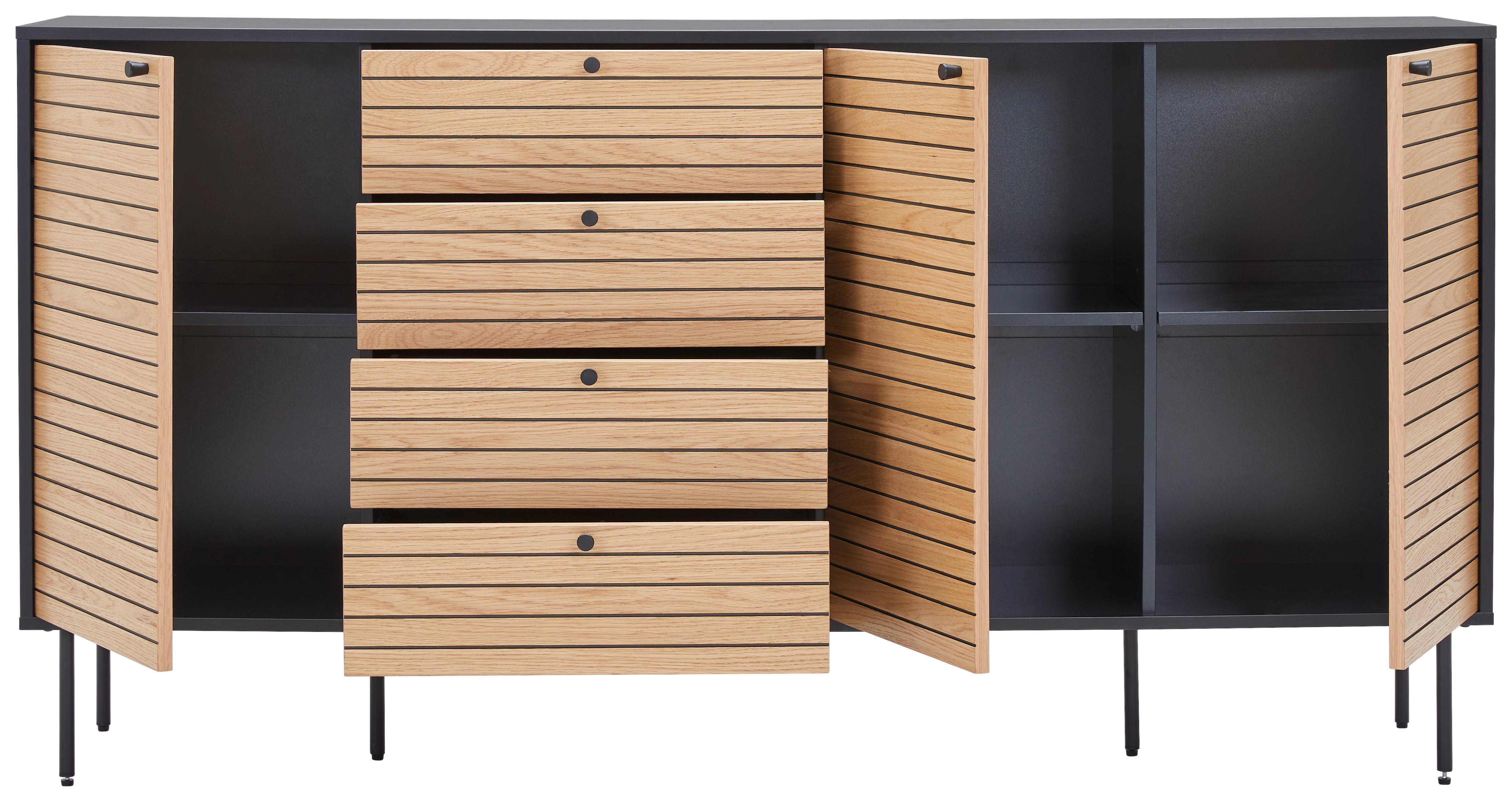 KOMODA, črna, barve hrasta - črna/barve hrasta, Design, kovina/leseni material (180/94/40cm) - Xora