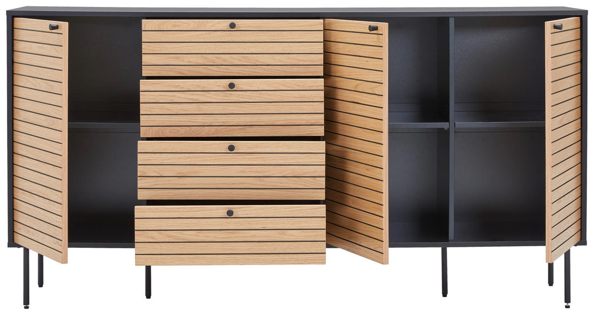 KOMODA, črna, barve hrasta  - črna/barve hrasta, Design, kovina/leseni material (180/94/40cm) - Xora