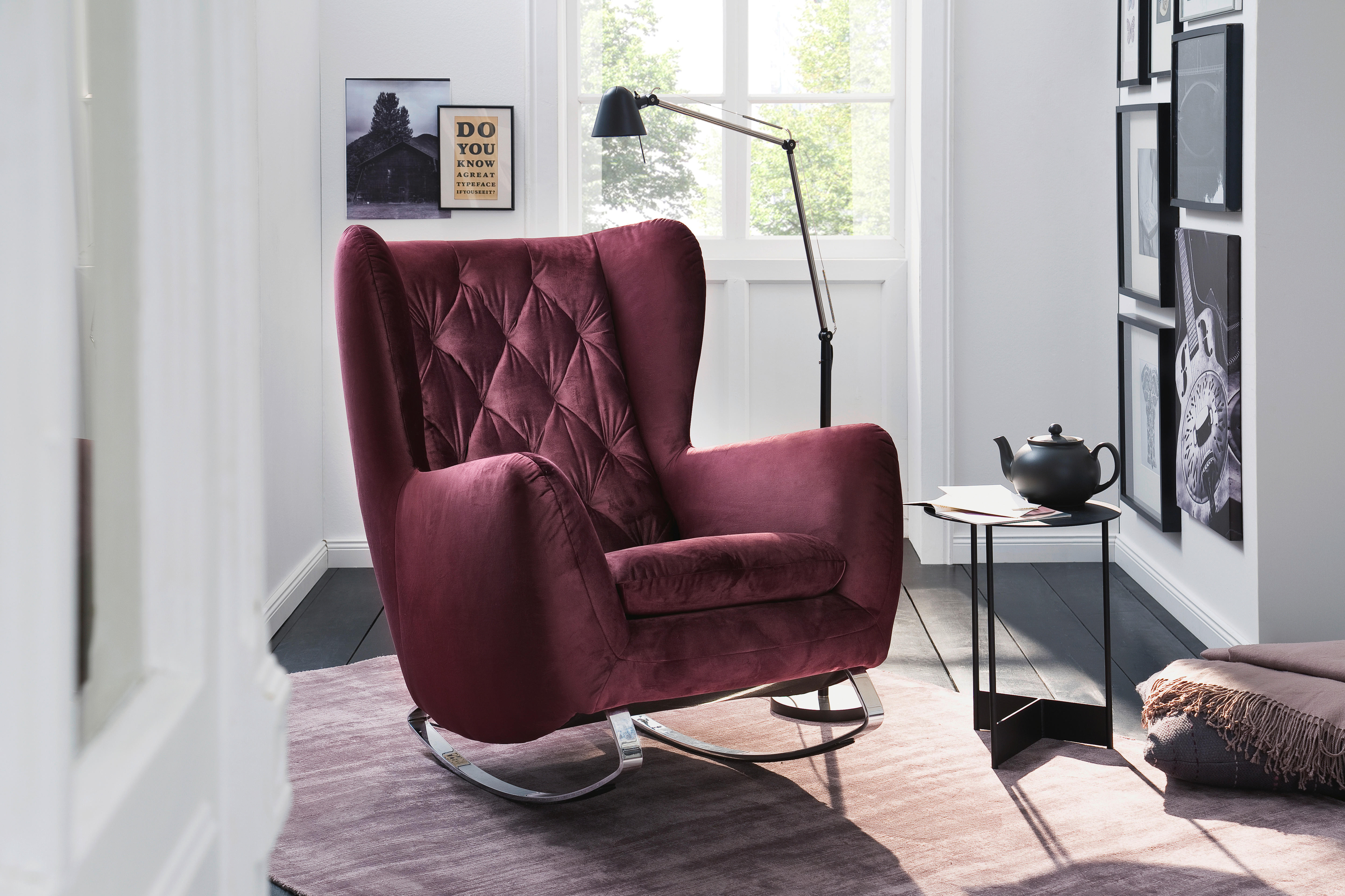 CHESTERFIELD-SESSEL Velours Lila, Beere    - Chromfarben/Beere, Design, Textil/Metall (82/109/93cm) - Pure Home Lifestyle