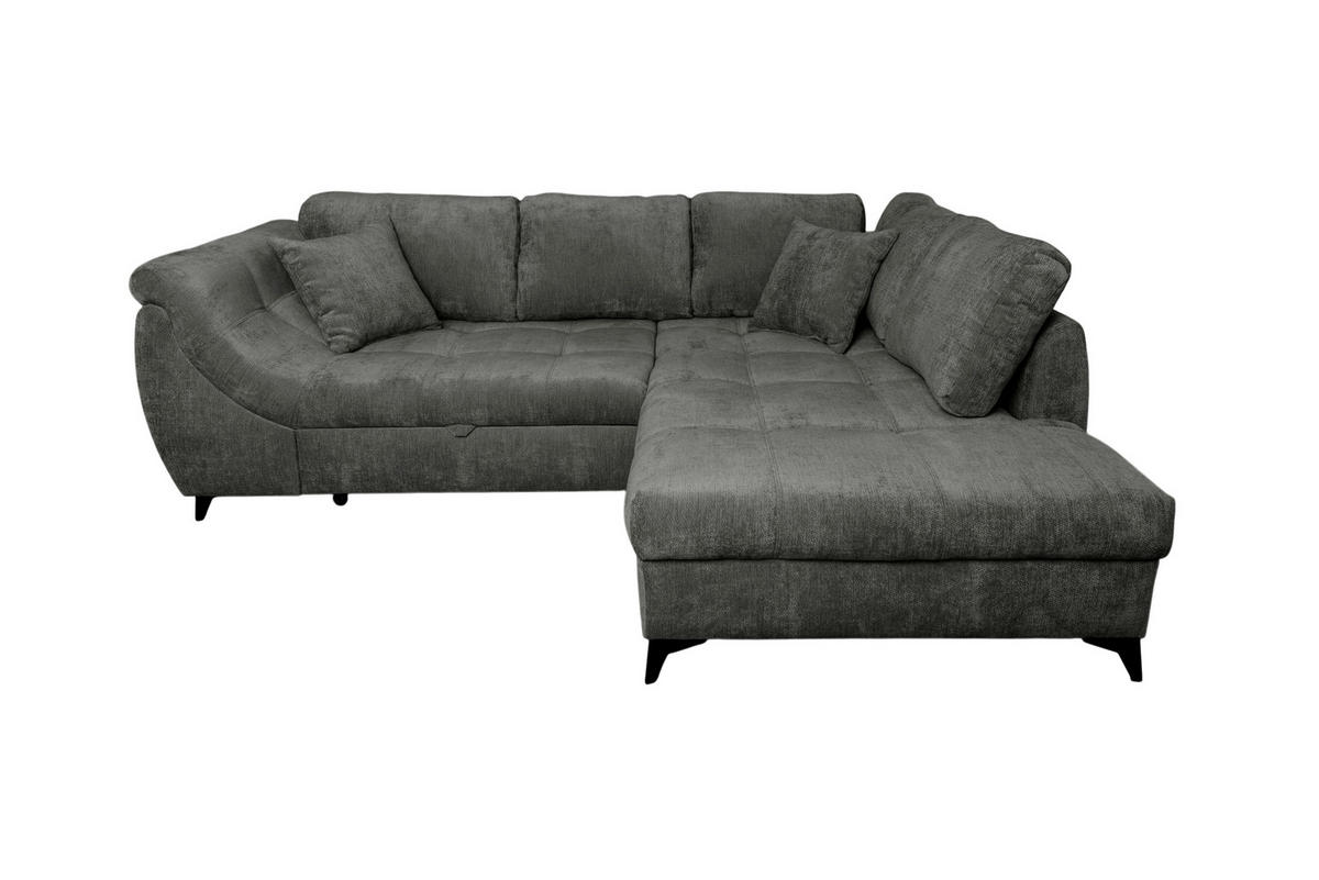 ECKSOFA LIVANO Grau Chenille Liegefläche im Originalstoff  - Schwarz/Grau, Design, Textil/Metall (250/190cm) - MID.YOU