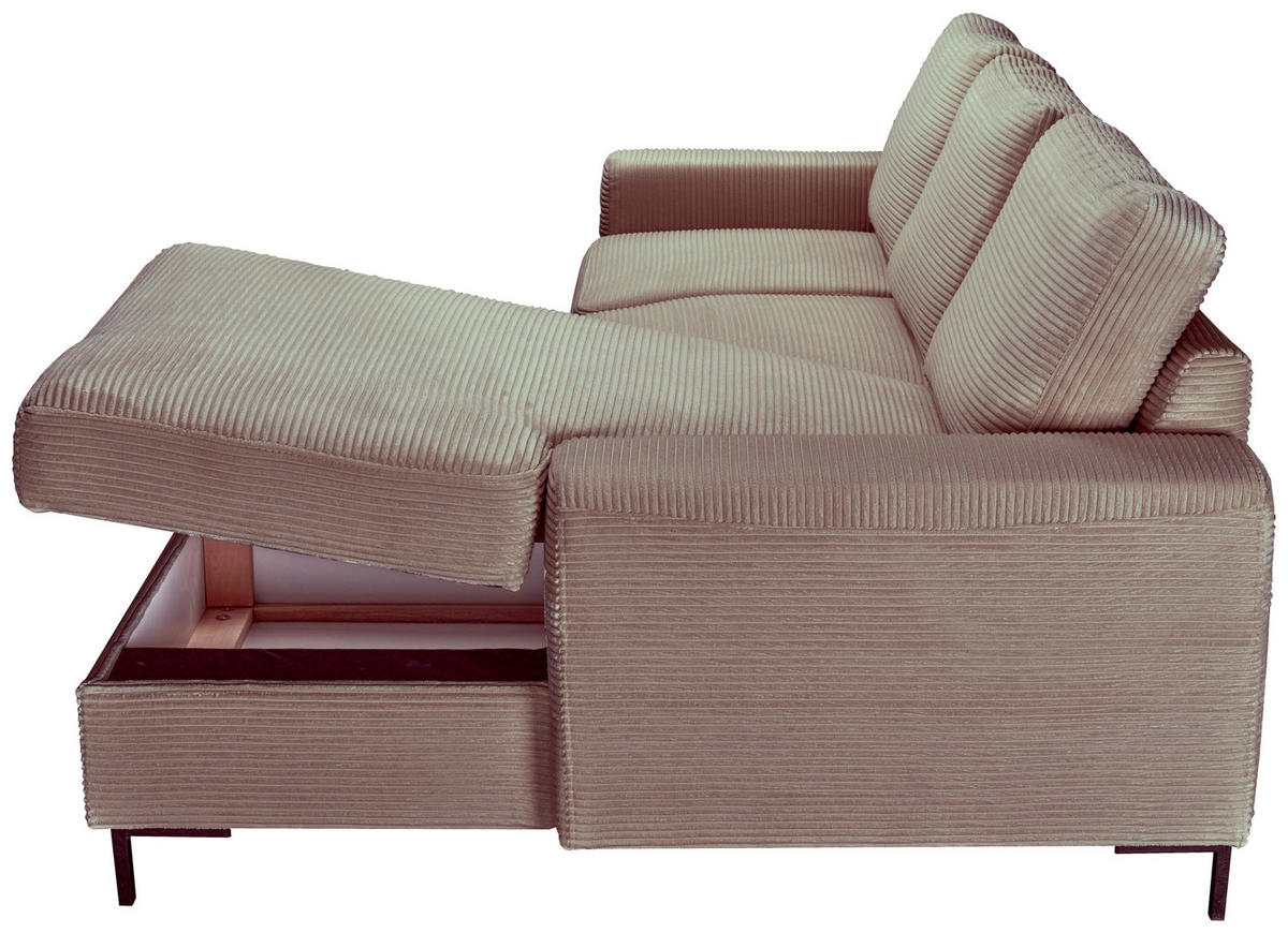ECKSOFA Taupe Cord  - Taupe/Schwarz, KONVENTIONELL, Textil/Metall (240/150cm) - Carryhome