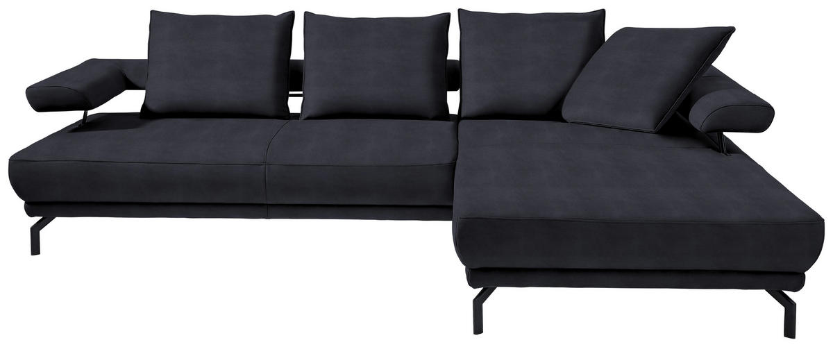 ECKSOFA Mikrofaser Dunkelblau  - Schwarz/Dunkelblau, Design, Textil/Metall (305/224cm) - Dieter Knoll